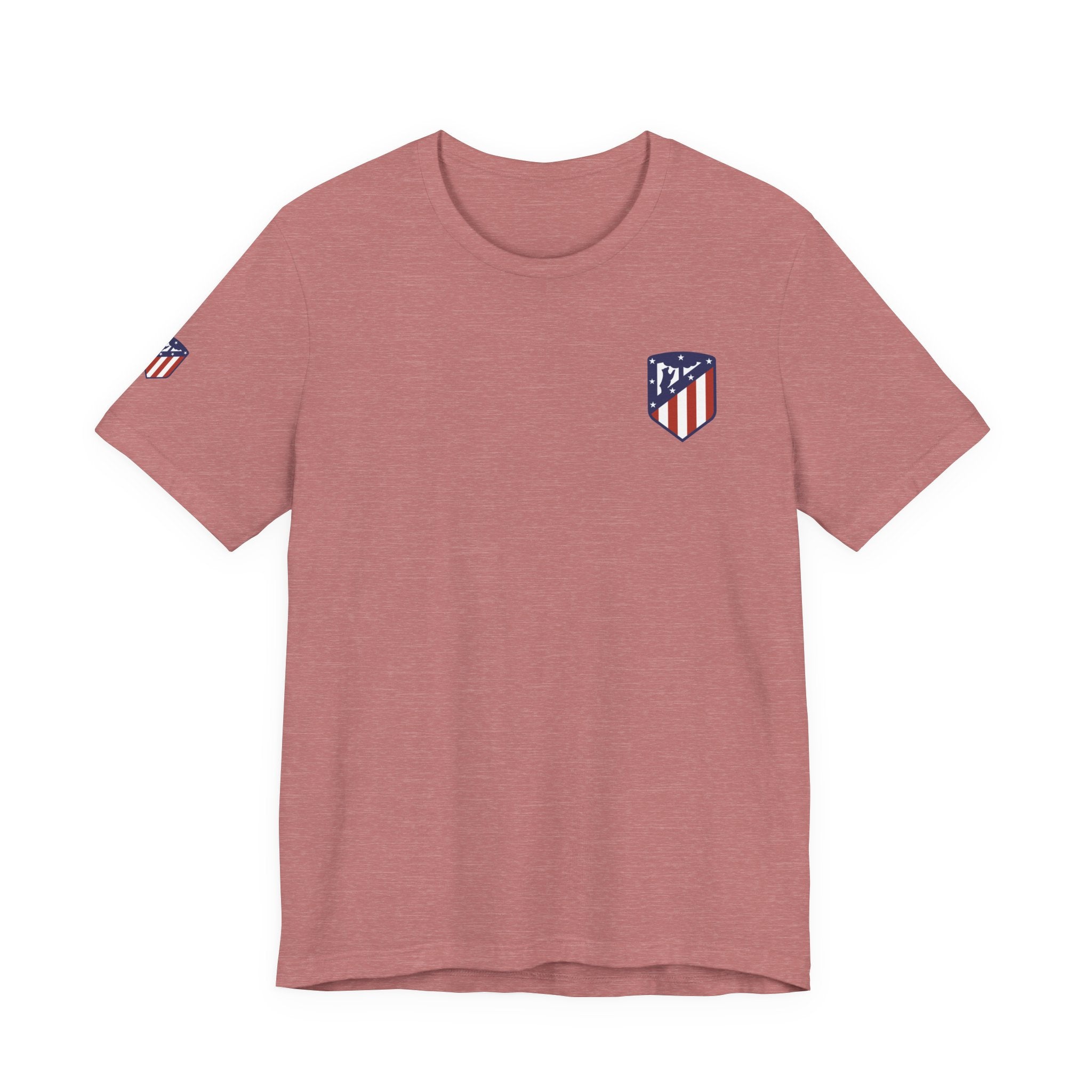 Atletico Madrid Shield T-Shirt Front Chest & Sleeve Logo Soccer Tee