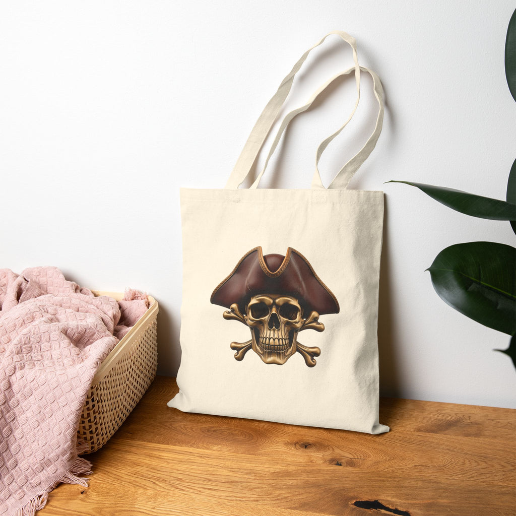 Pirate Skull & Anchor Canvas Tote Bag — Nautical Pirate Beach Shopping Tote
