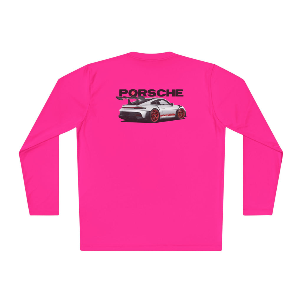 Porsche Racing Graphic Long Sleeve Tee Sports Car Crest and Rear View Print