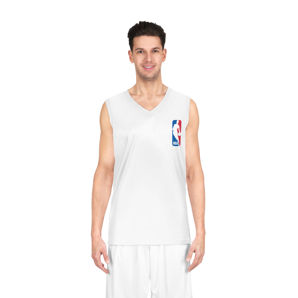 NBA Logo Basketball Jersey  White Mesh Tank with American Flag Accent