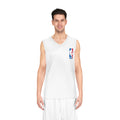 NBA Logo Basketball Jersey  White Mesh Tank with American Flag Accent