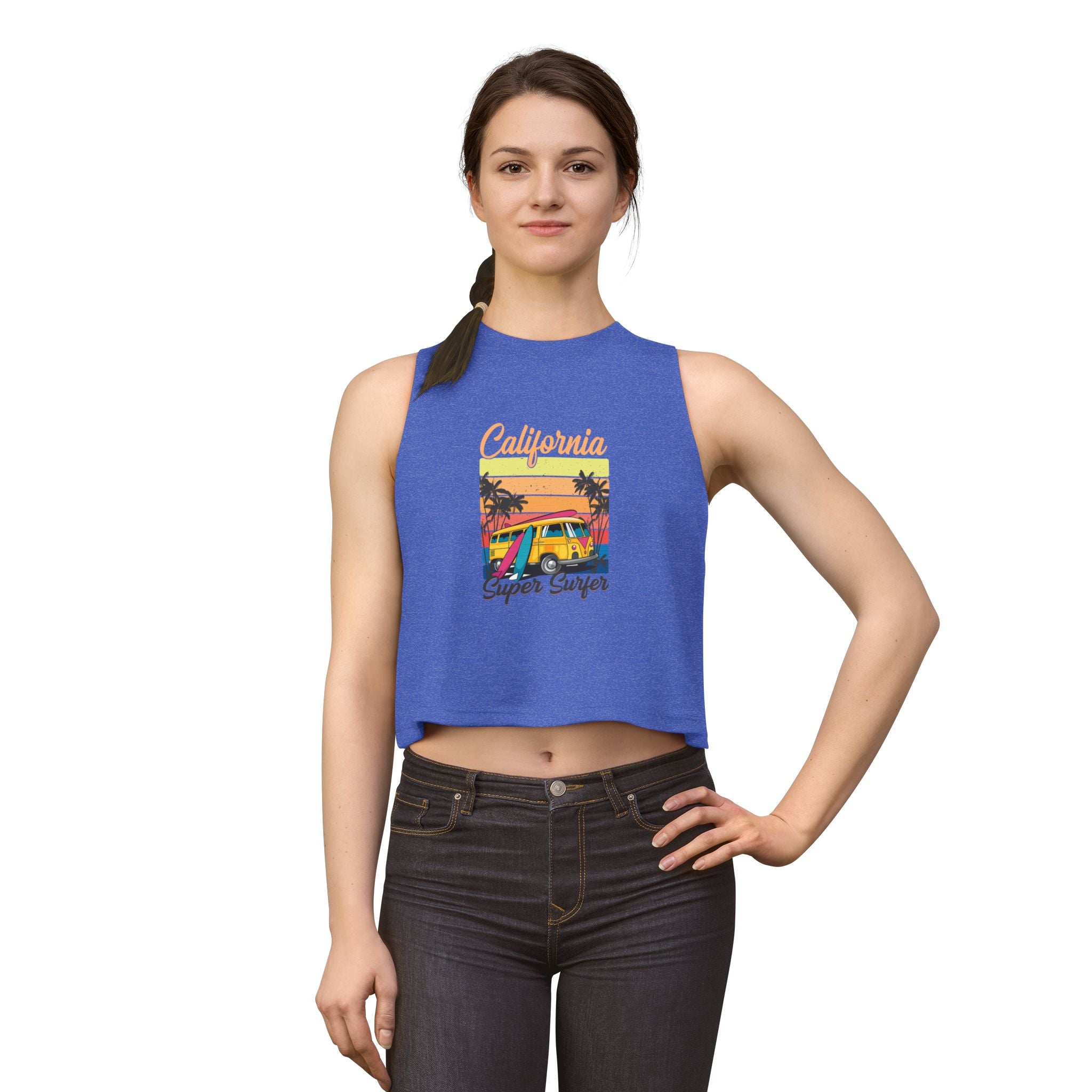 California Super Surfer Crop Top Retro Beach Van Surf Graphic