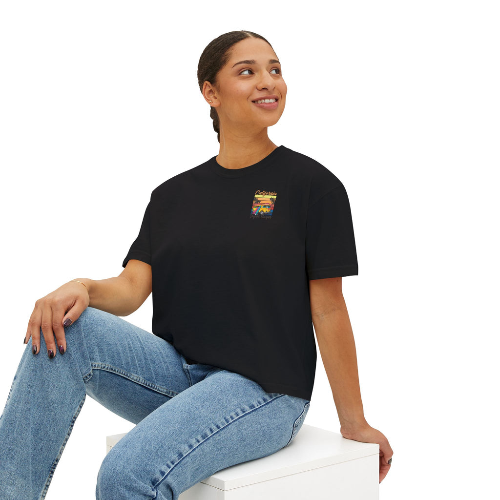 Los Angeles Sunset Women's Boxy Tee  Retro Palm Tree City Graphic