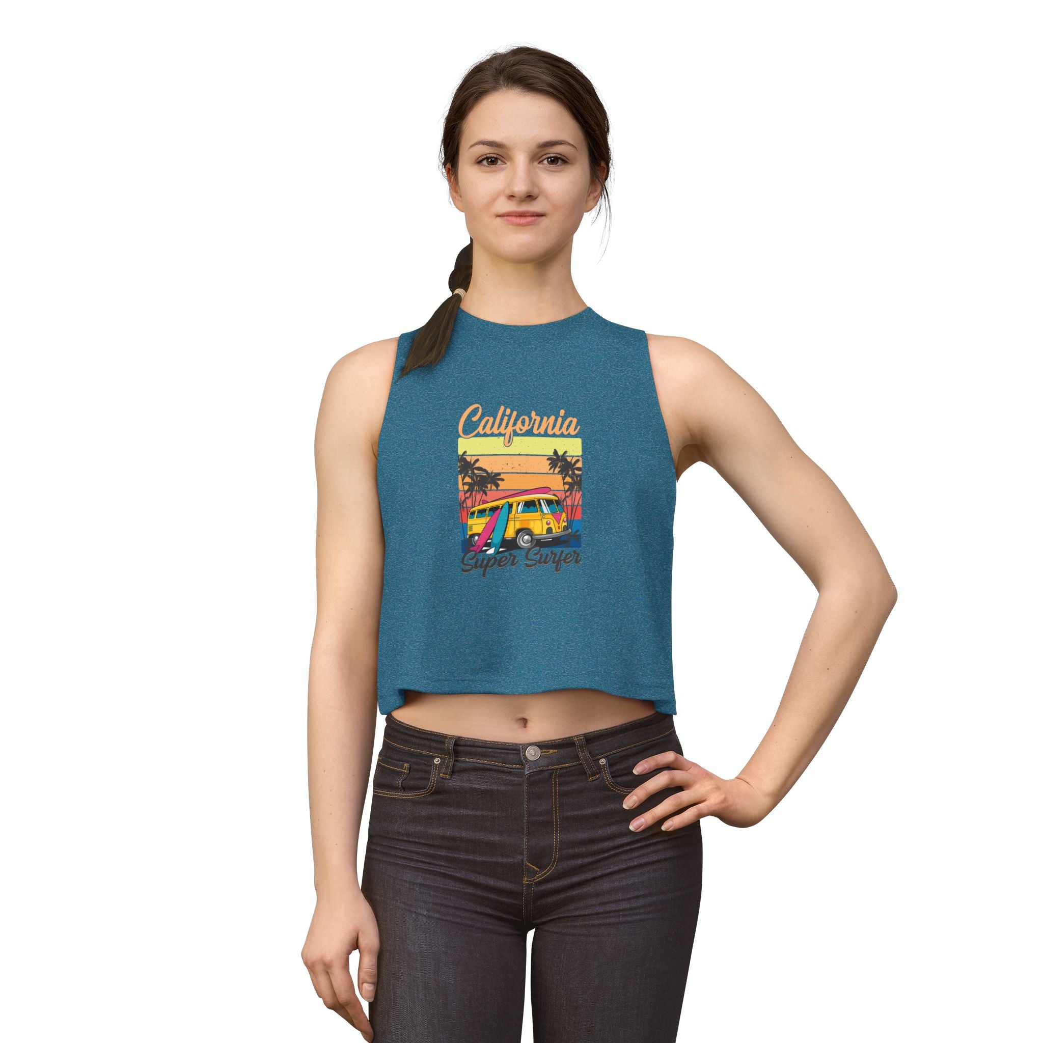 California Super Surfer Crop Top Retro Beach Van Surf Graphic
