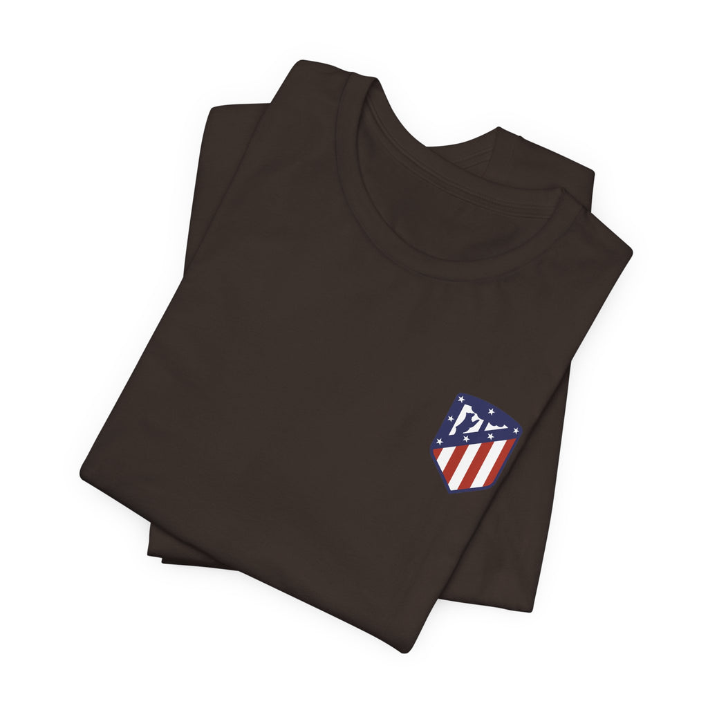 Atletico Madrid Shield T-Shirt Front Chest & Sleeve Logo Soccer Tee