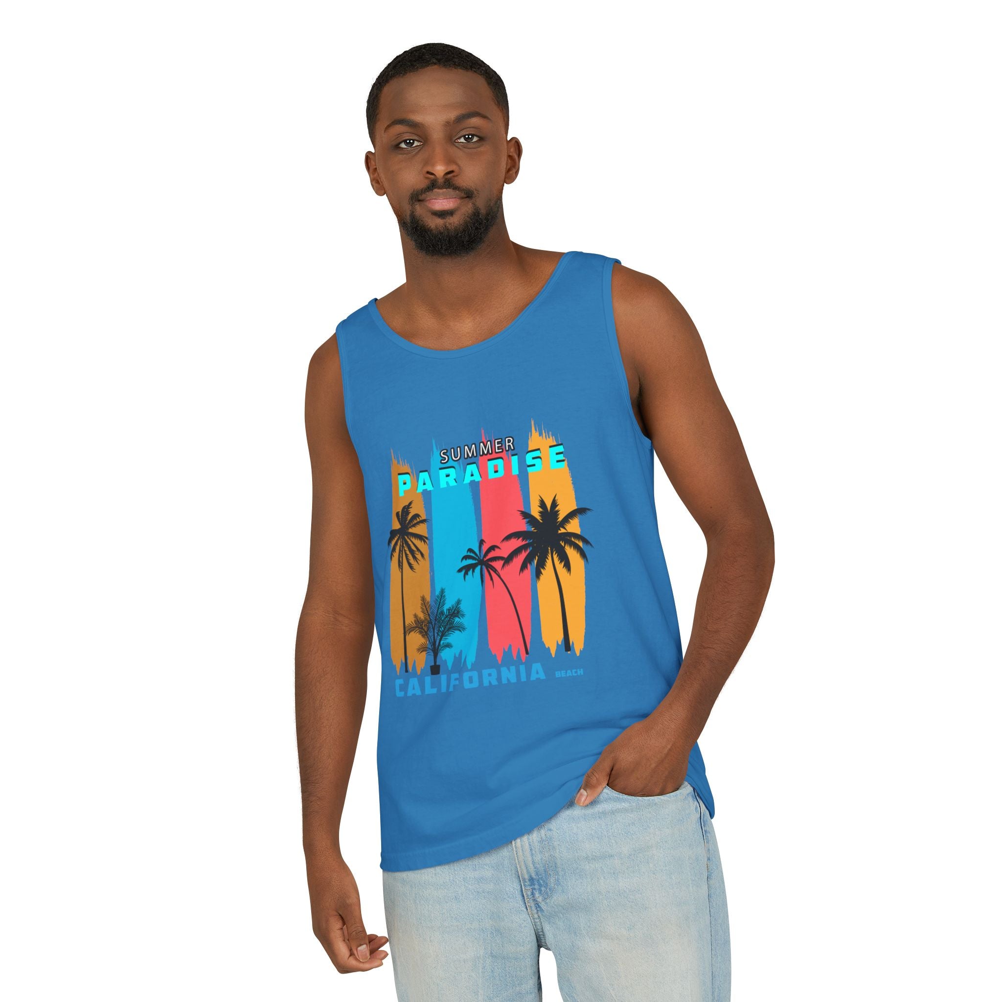 California Paradise Palm Tank Top Retro Beach Sunset Graphic