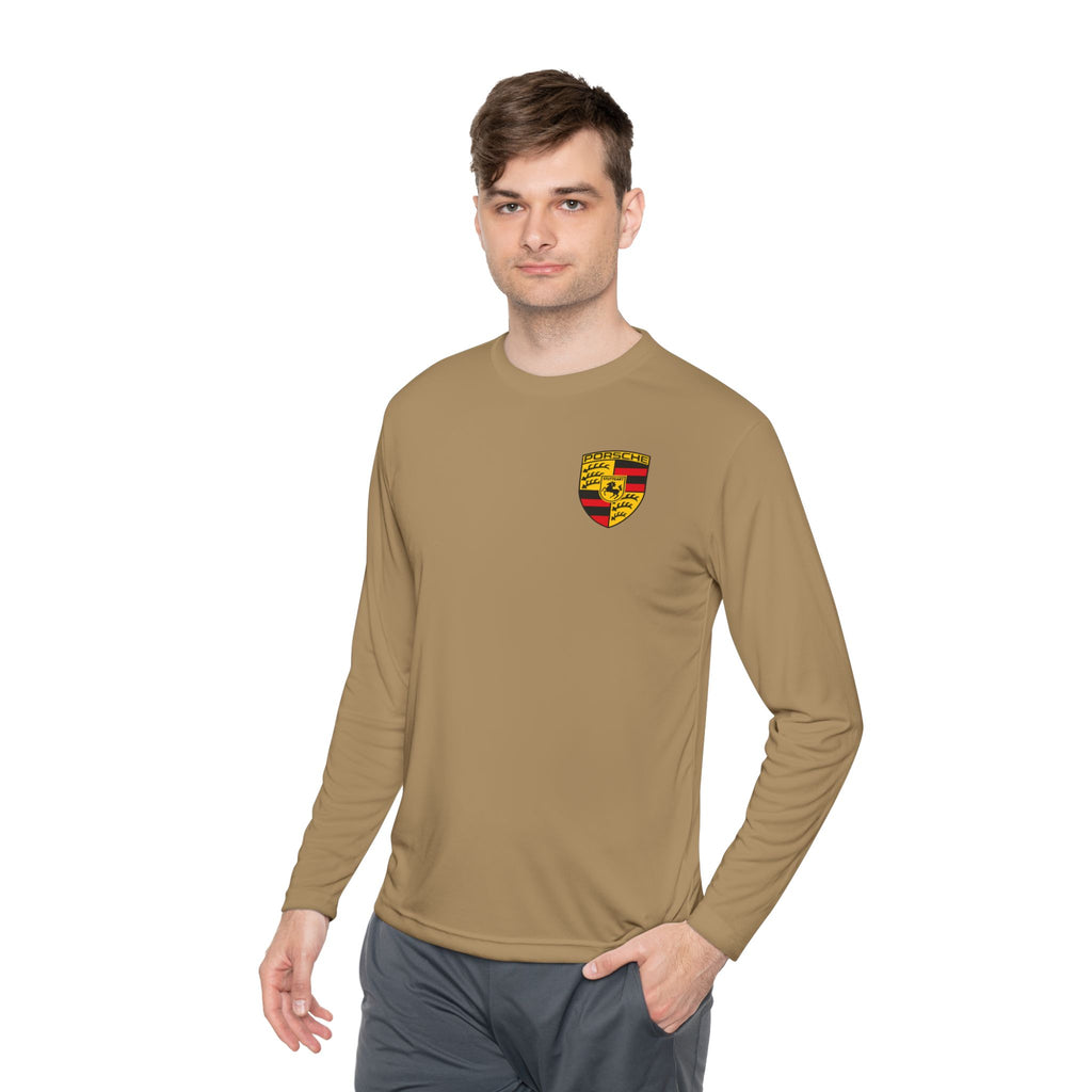 Porsche Racing Graphic Long Sleeve Tee Sports Car Crest and Rear View Print