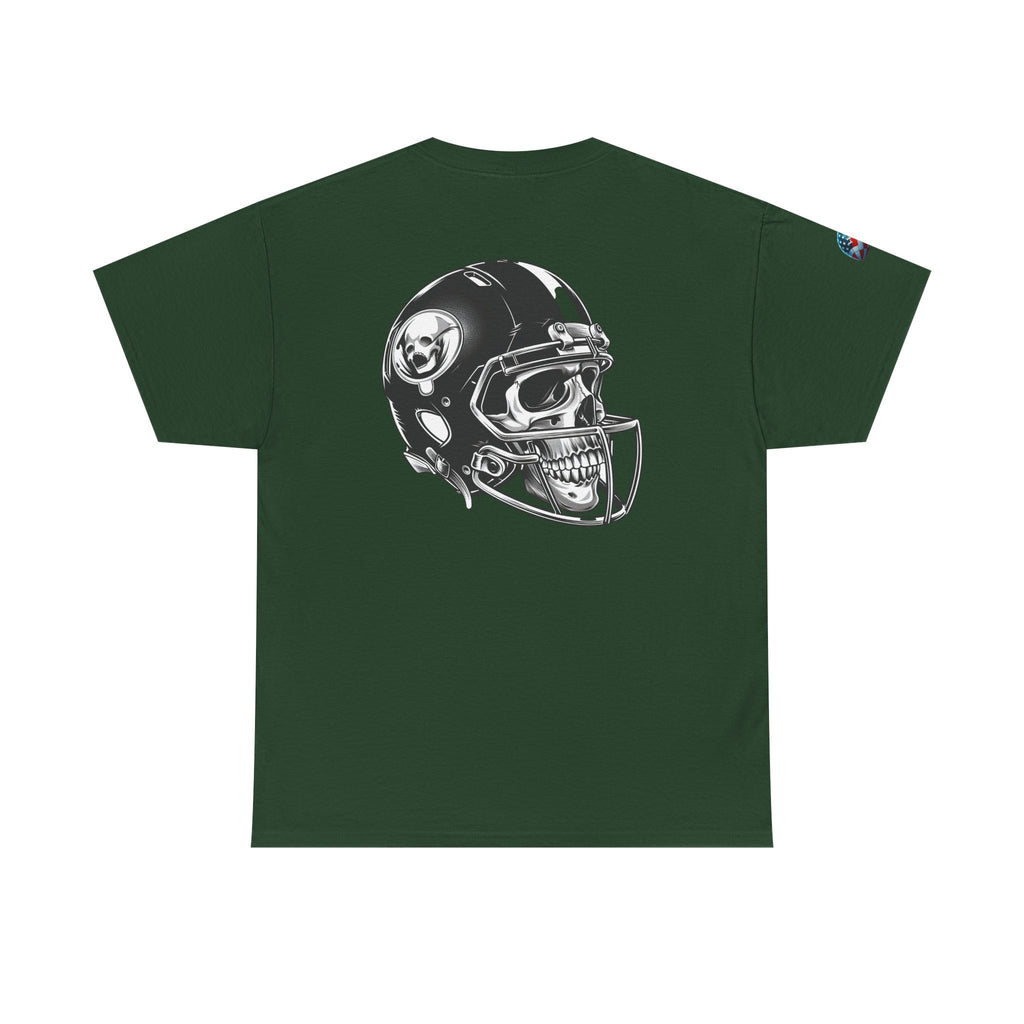 Skull Helmet Football Tee — Grunge Athletic Graphic T‑Shirt
