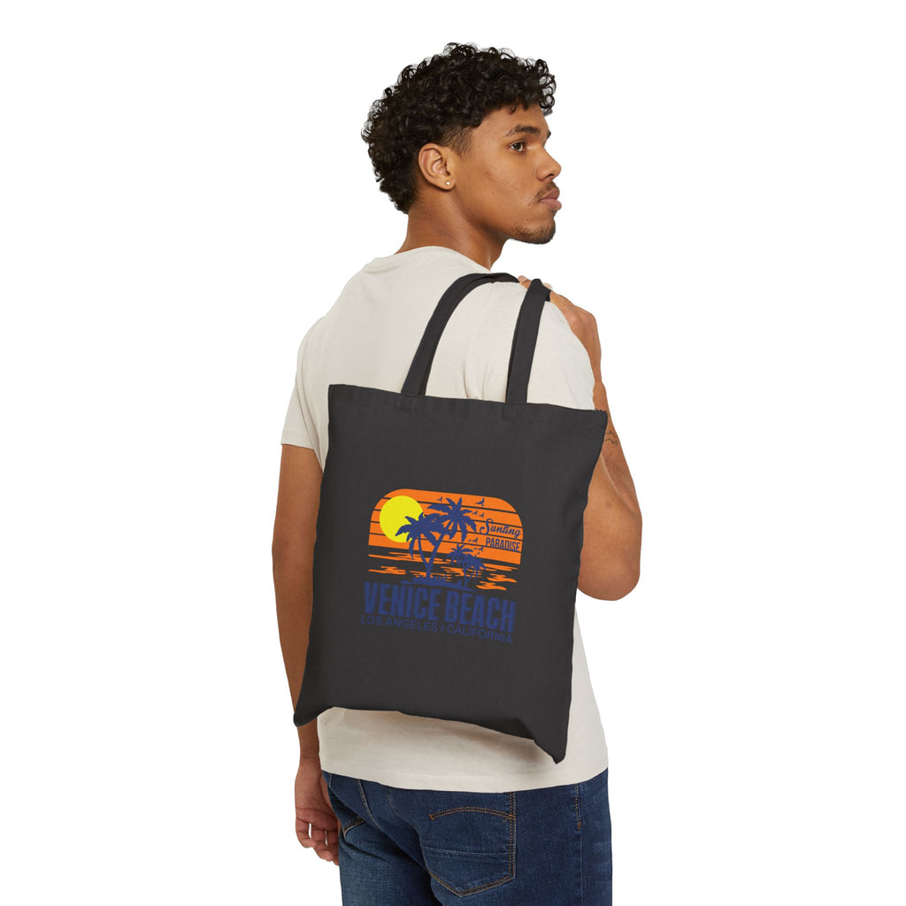 Venice Beach Surf Tote  Canvas Beach Bag with Sunset Palm & Surfboard Design