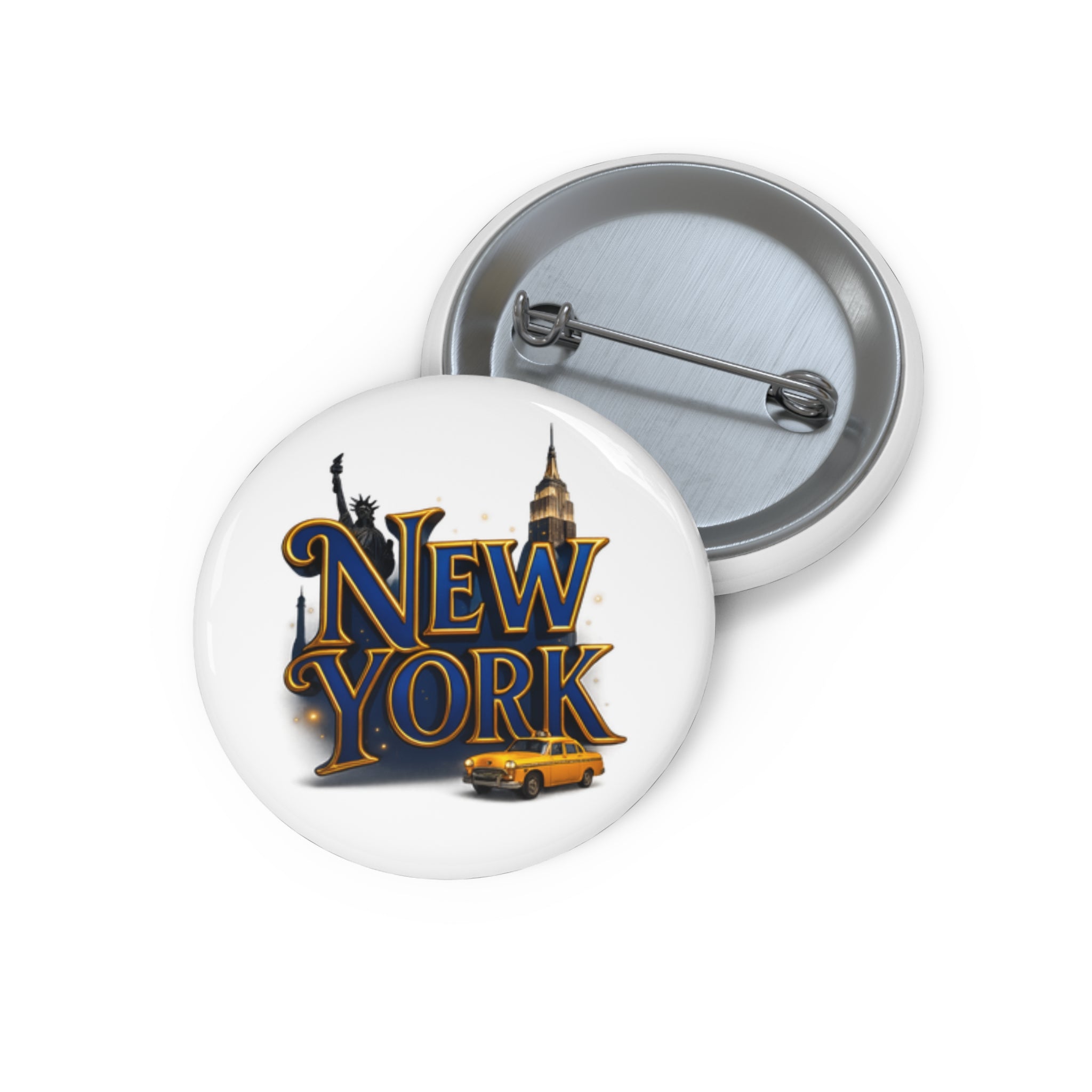 New York City Pin Button — Retro Taxi & Skyline Souvenir Button