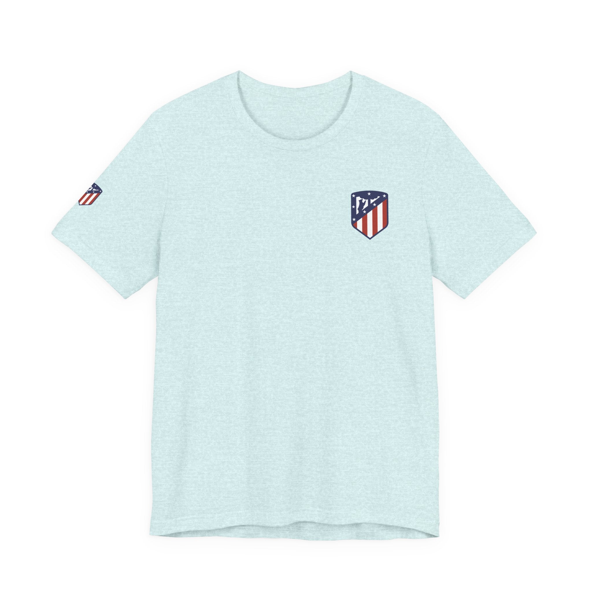 Atletico Madrid Shield T-Shirt Front Chest & Sleeve Logo Soccer Tee