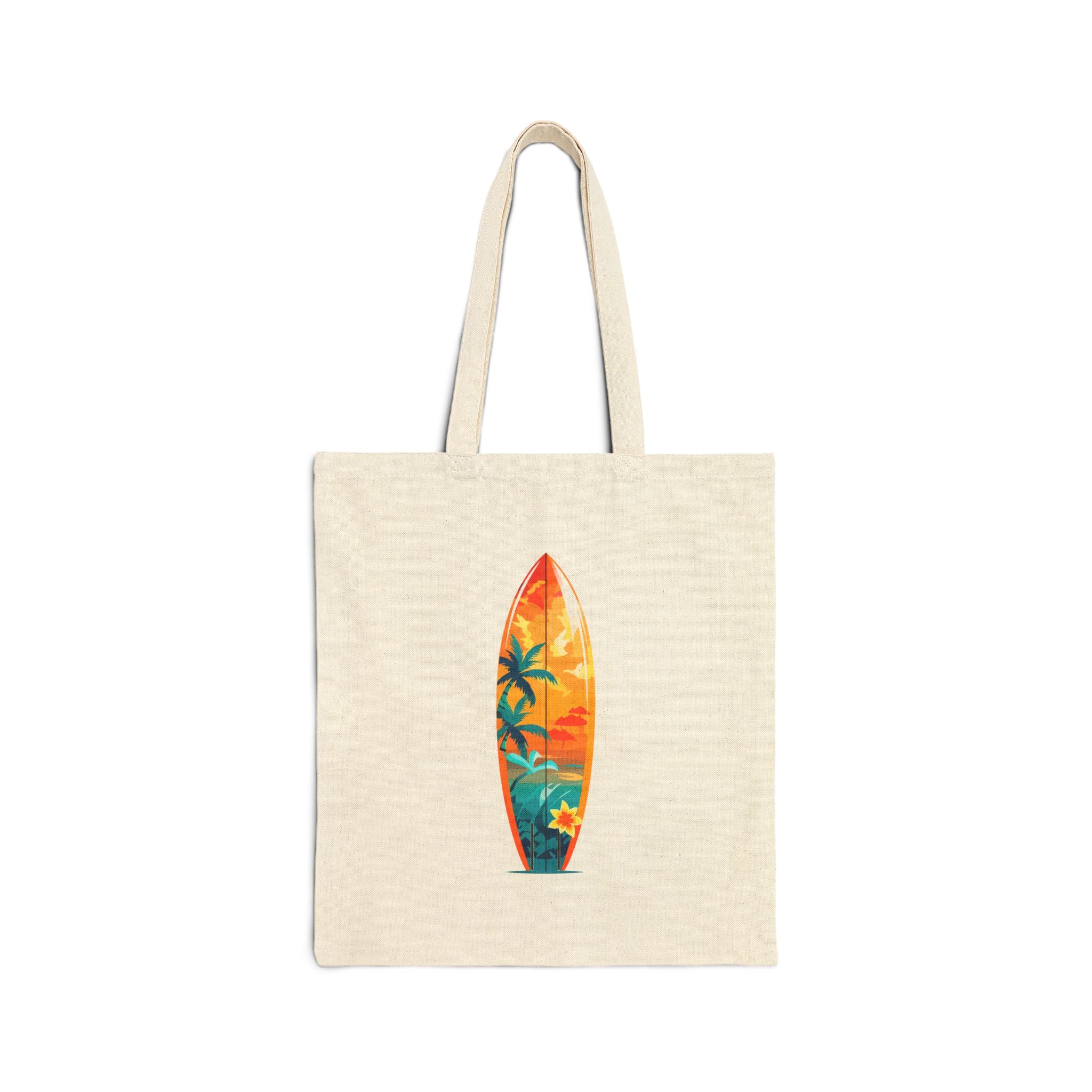 Venice Beach Surf Tote  Canvas Beach Bag with Sunset Palm & Surfboard Design