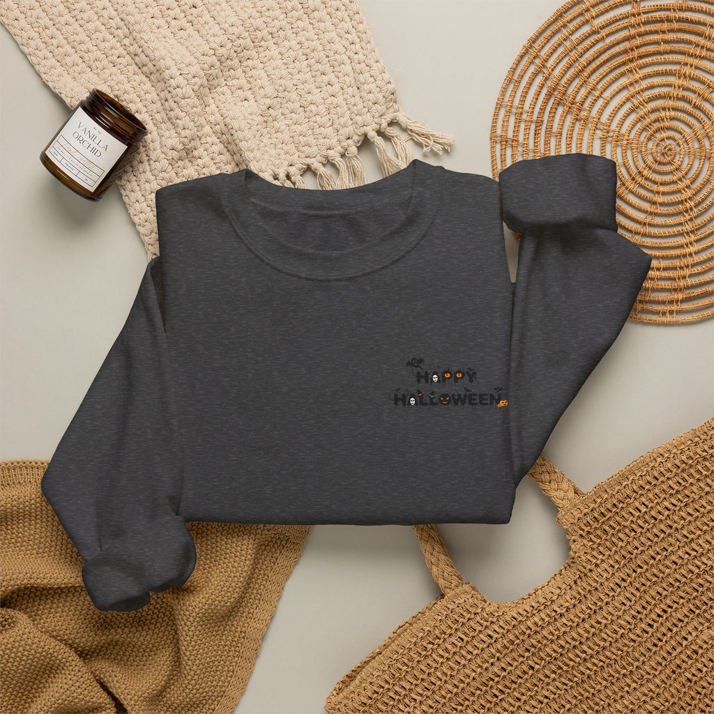 Halloween Candy Crewneck Sweatshirt — 'Happy Halloween' Jack-o'-Lantern & Candy Design