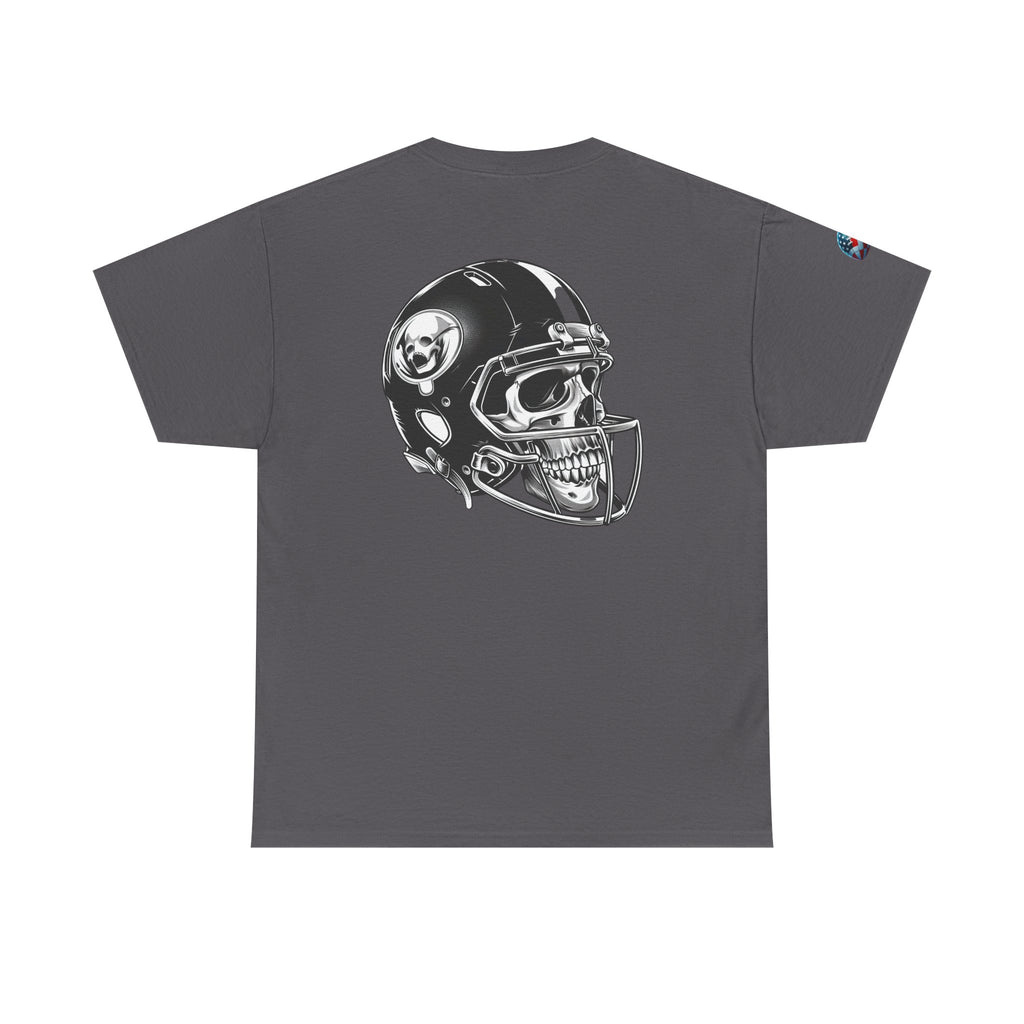 Skull Helmet Football Tee — Grunge Athletic Graphic T‑Shirt