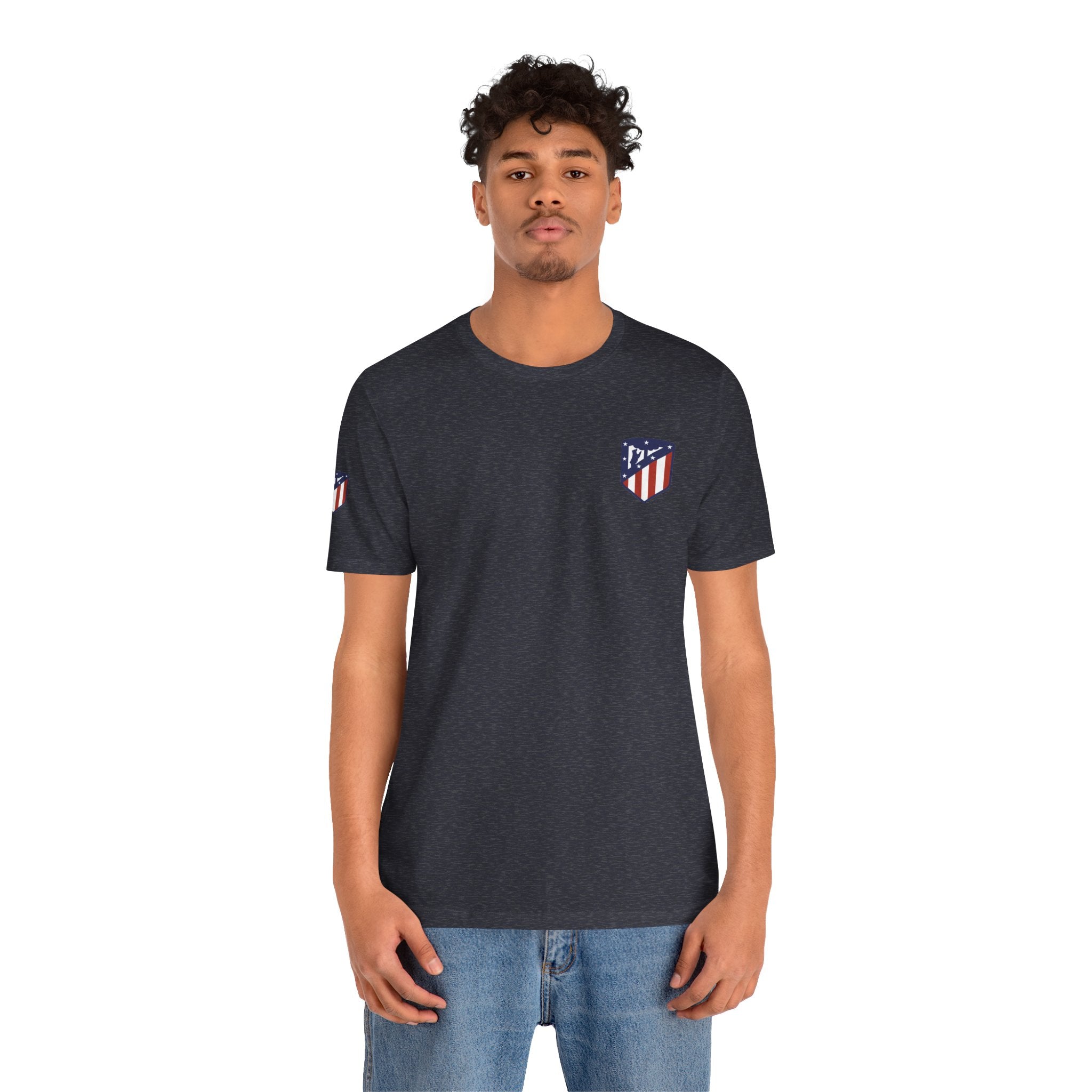 Atletico Madrid Shield T-Shirt Front Chest & Sleeve Logo Soccer Tee