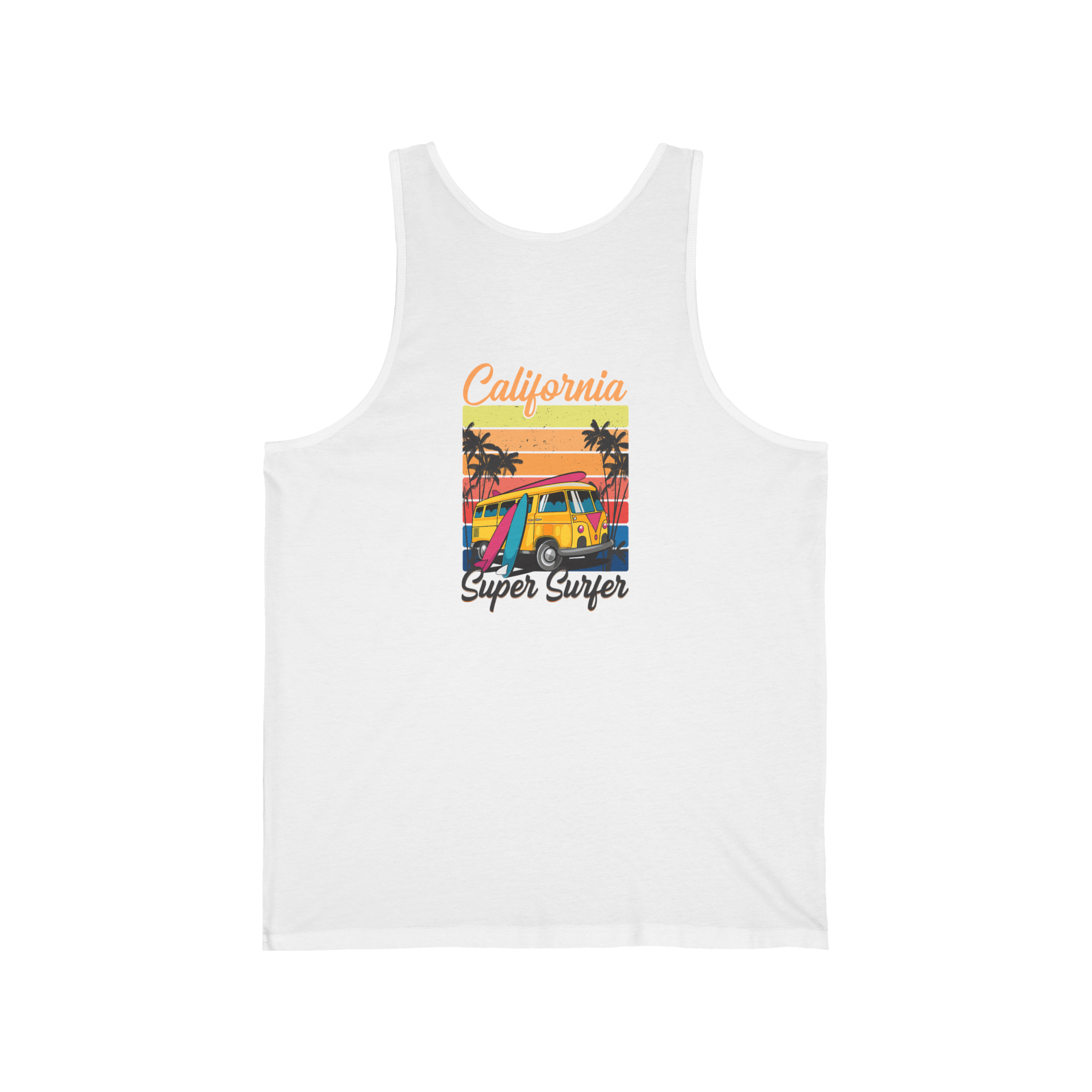 California Surf Tank Top 'Super Surfer' Vintage Beach Surfboard Design