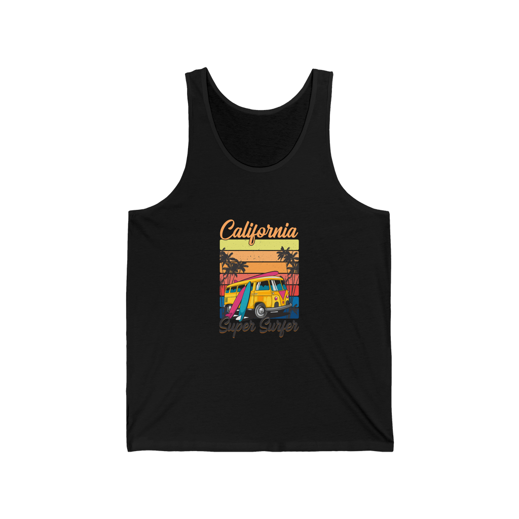 California Super Surfer Tank Top  Retro Surfboard Beach Tank