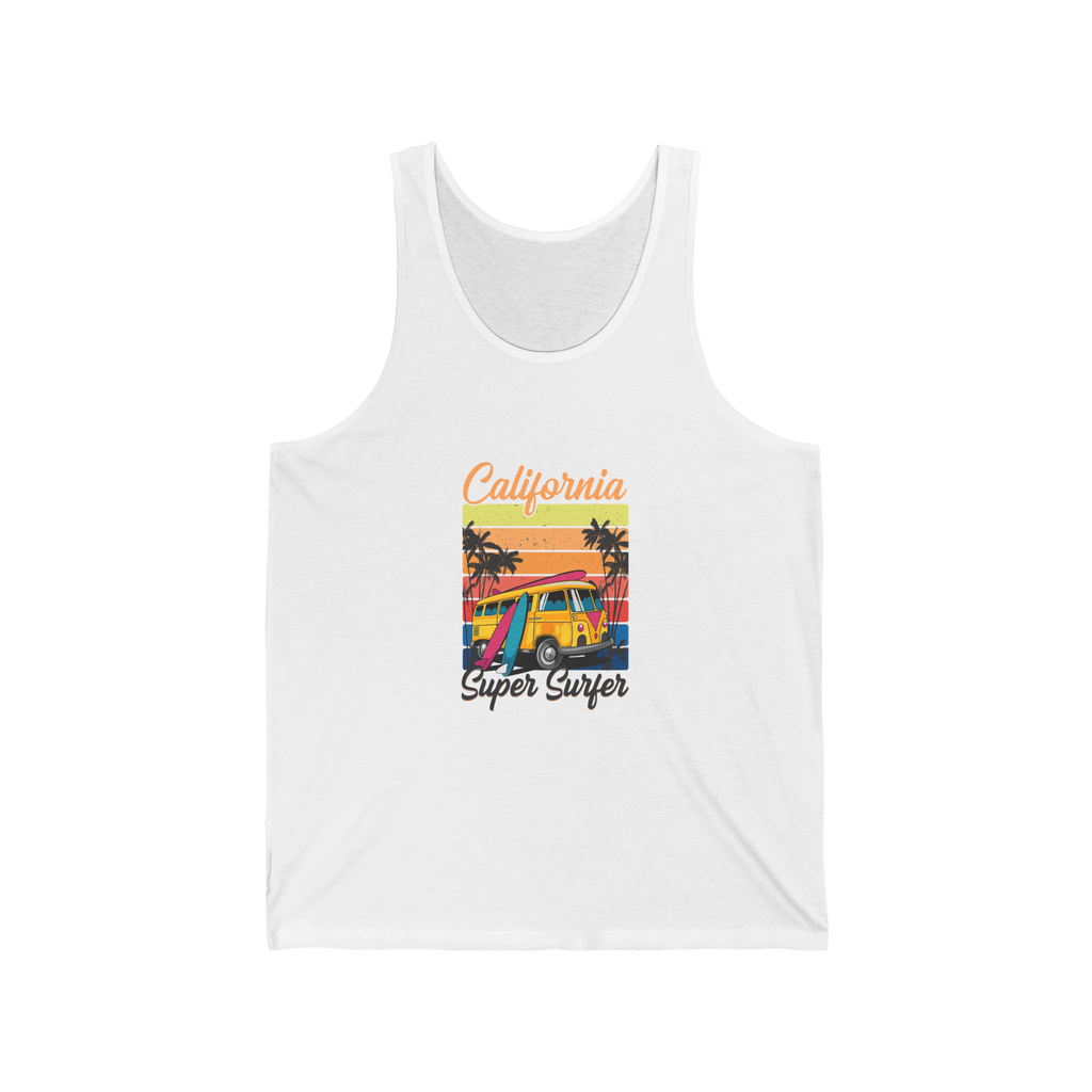 California Super Surfer Tank Top  Retro Surfboard Beach Tank