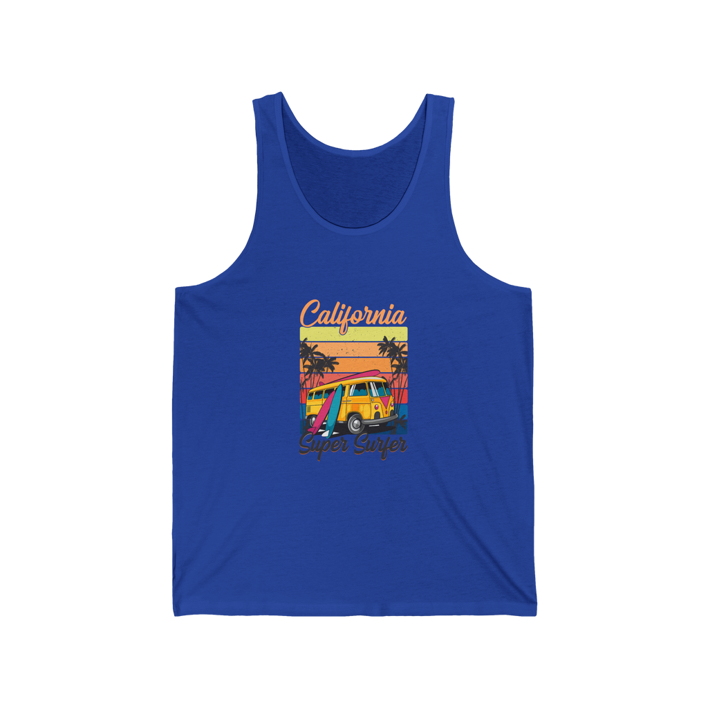 California Super Surfer Tank Top  Retro Surfboard Beach Tank