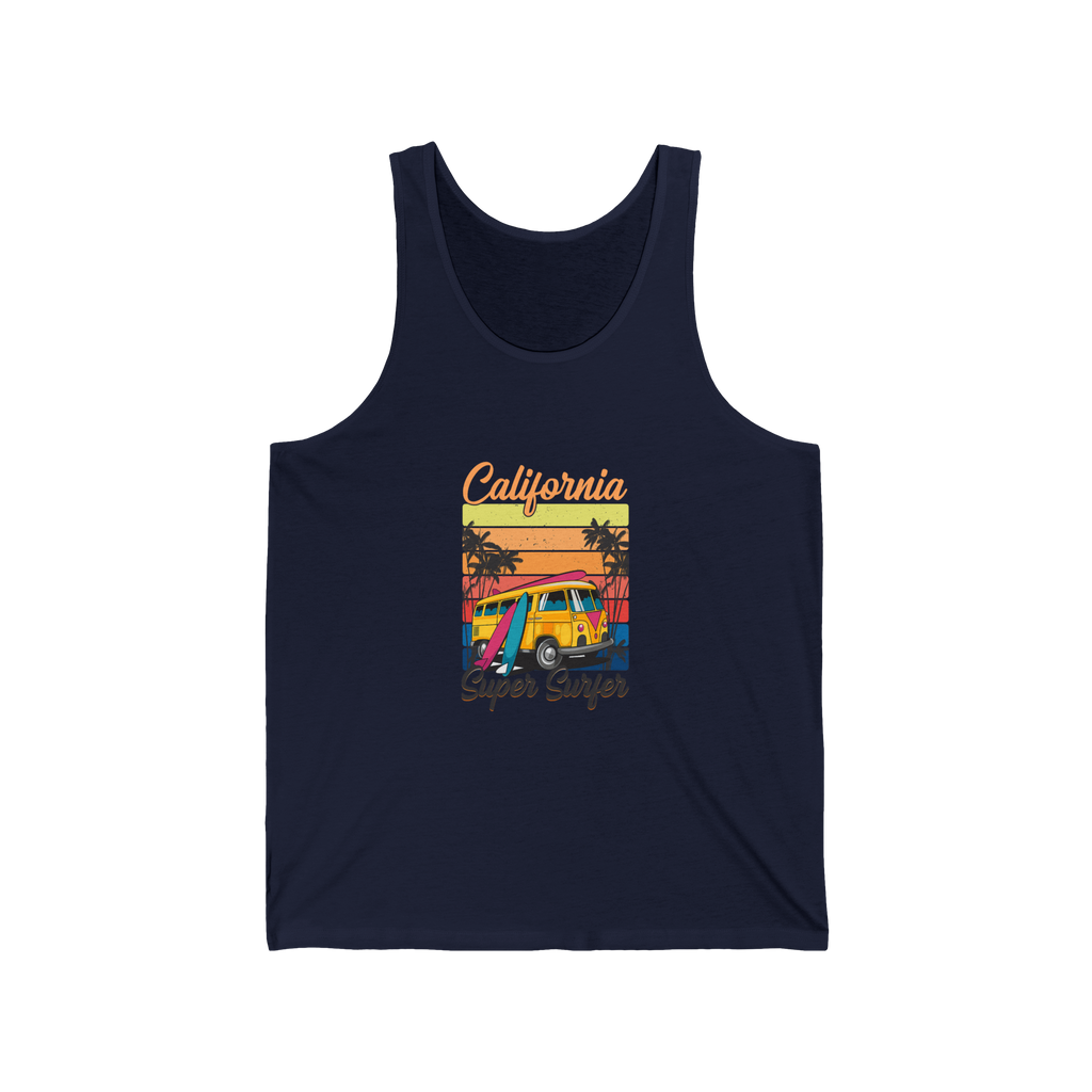 California Super Surfer Tank Top  Retro Surfboard Beach Tank
