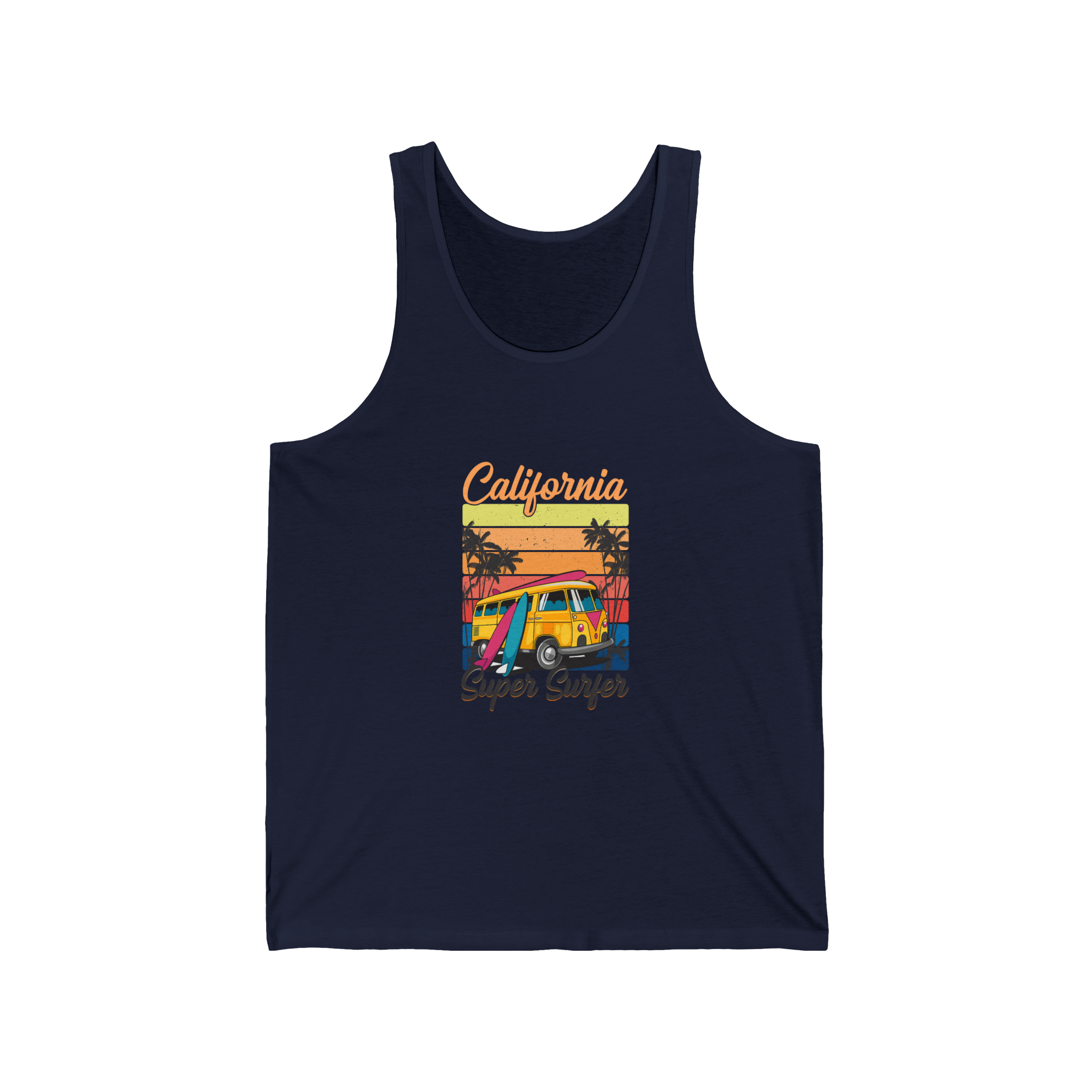California Super Surfer Tank Top  Retro Surfboard Beach Tank