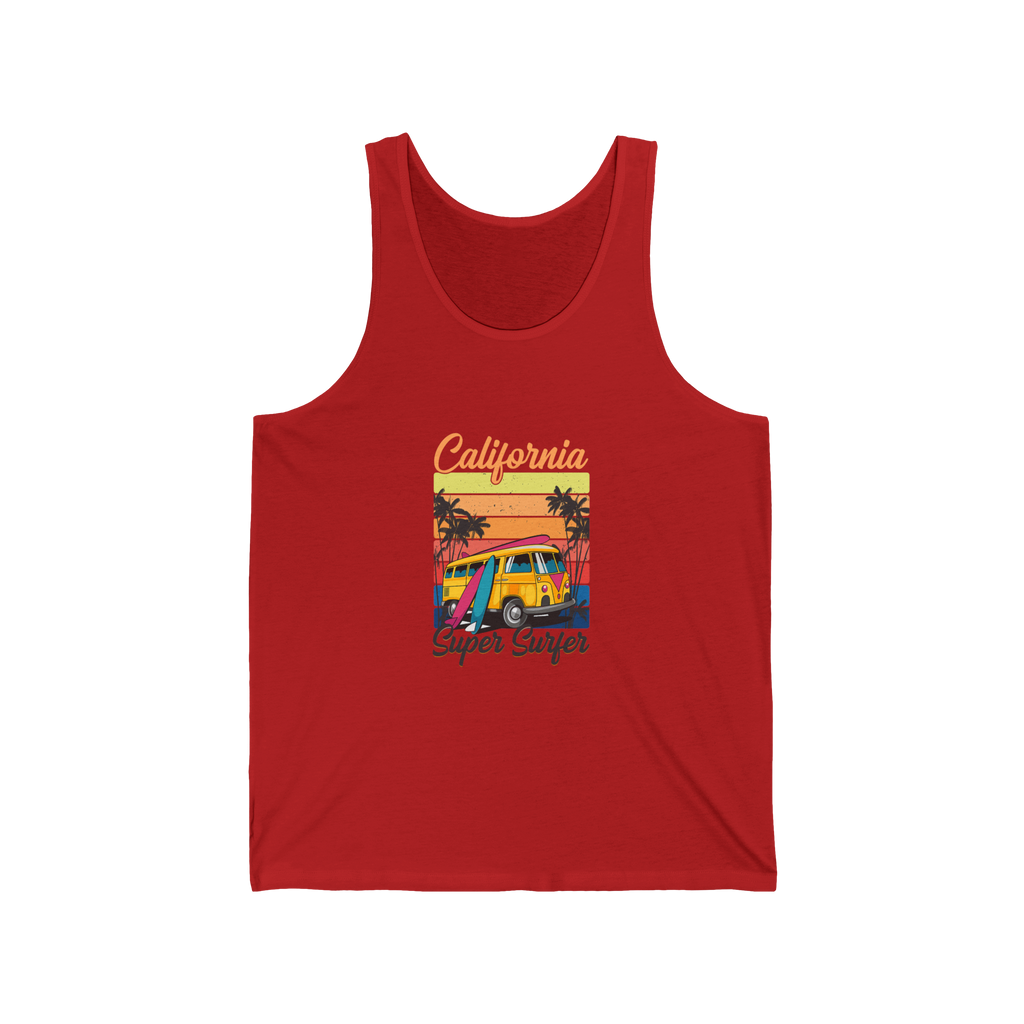 California Super Surfer Tank Top  Retro Surfboard Beach Tank