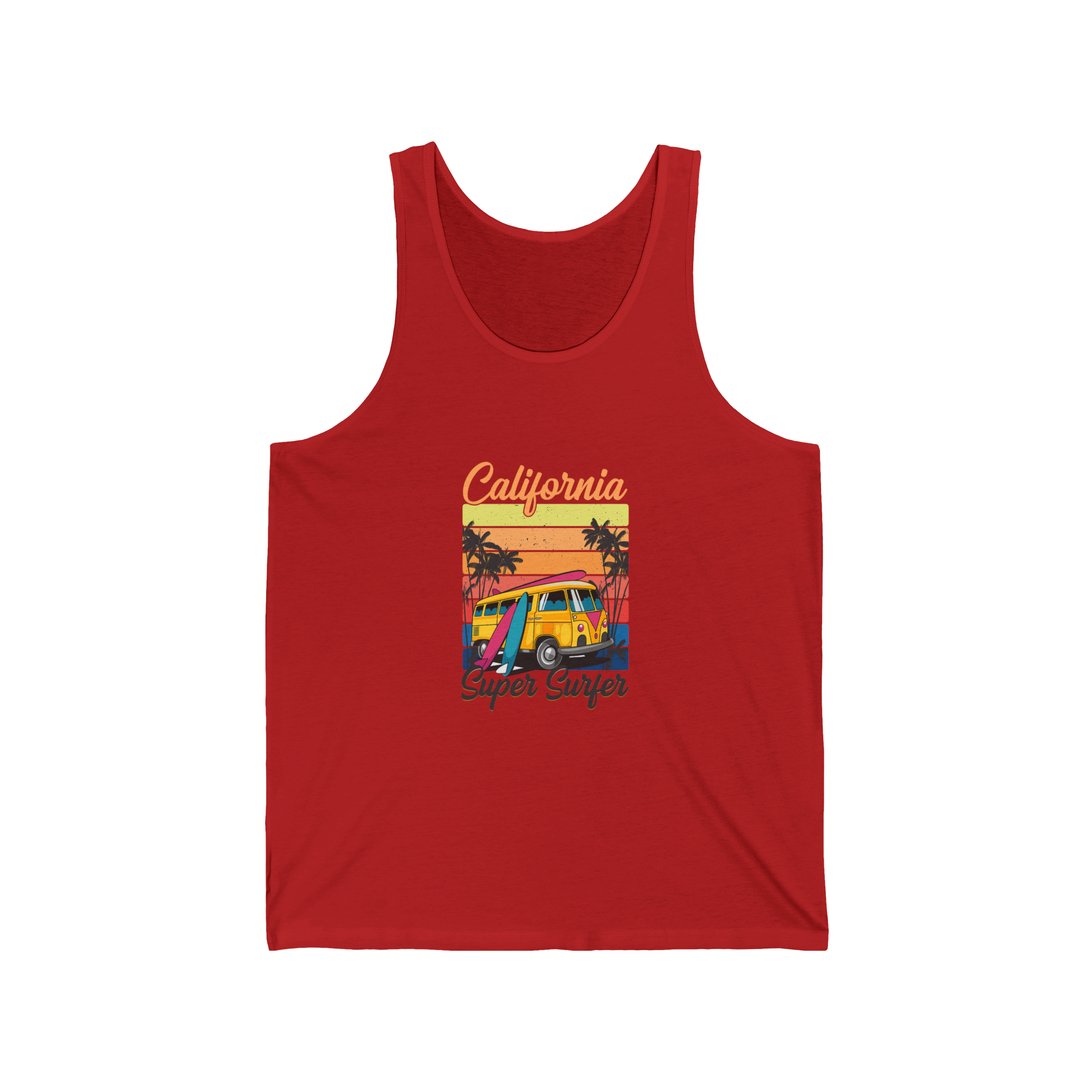 California Super Surfer Tank Top  Retro Surfboard Beach Tank