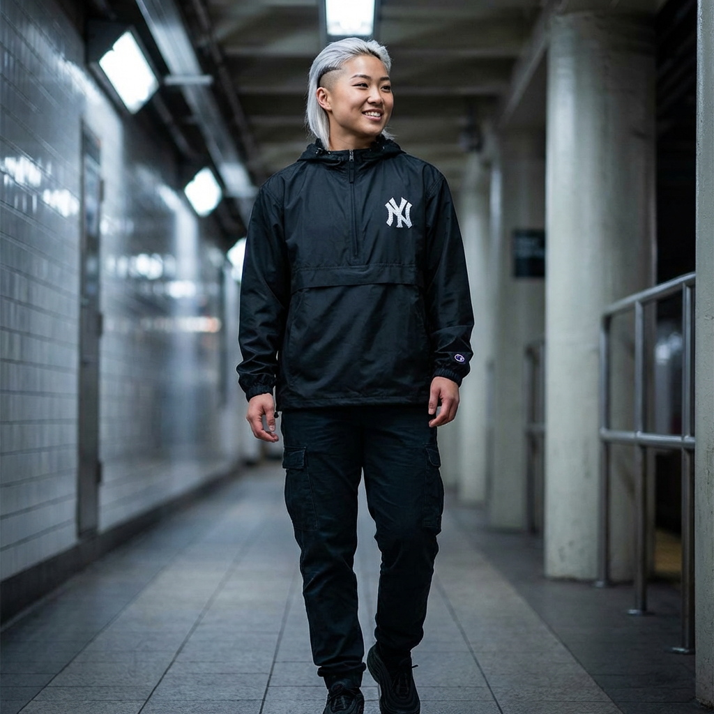 Newyork Logo Anorak Jacket  Packable Champion Windbreaker