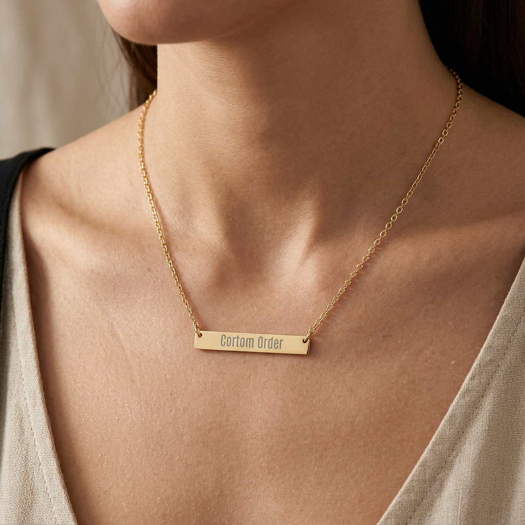 Engravable Horizontal Bar Necklace Personalized Name Plate Pendant