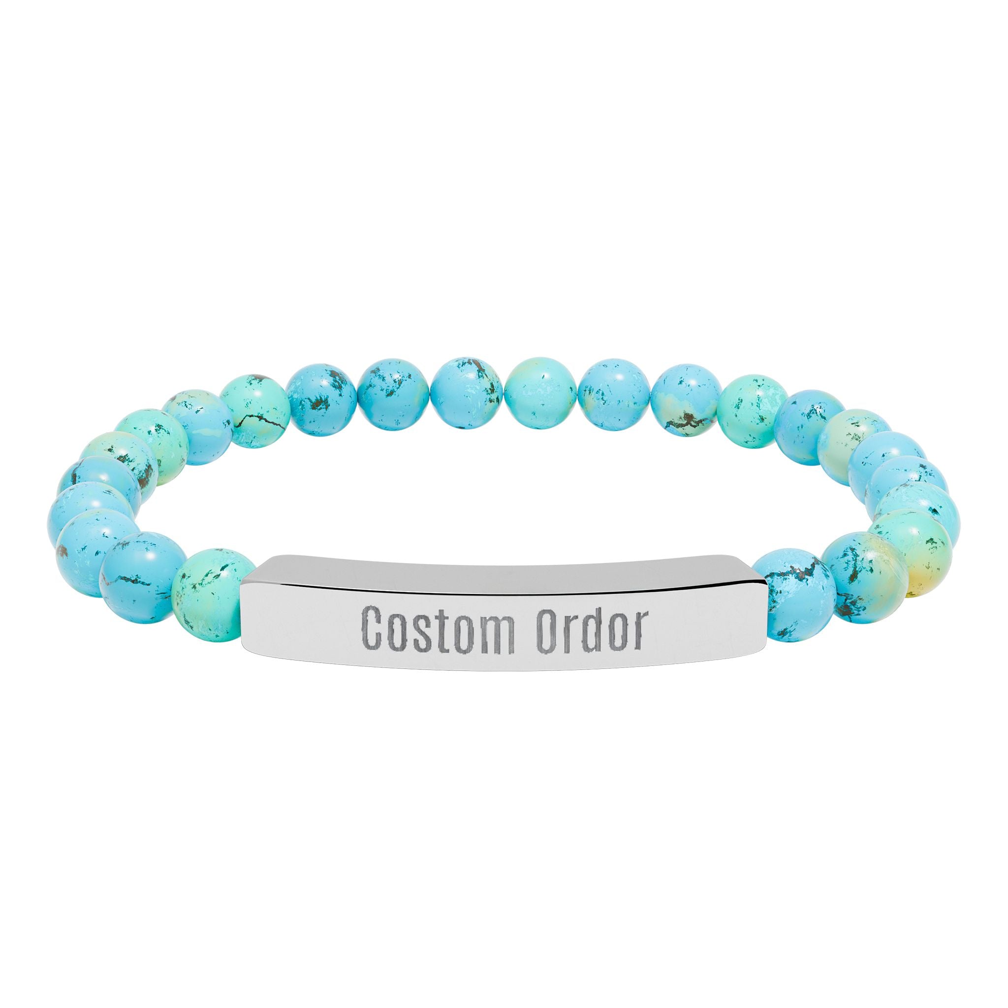 Engravable Natural Stone Bead Bracelet  Custom Bar Stretch Bracelet