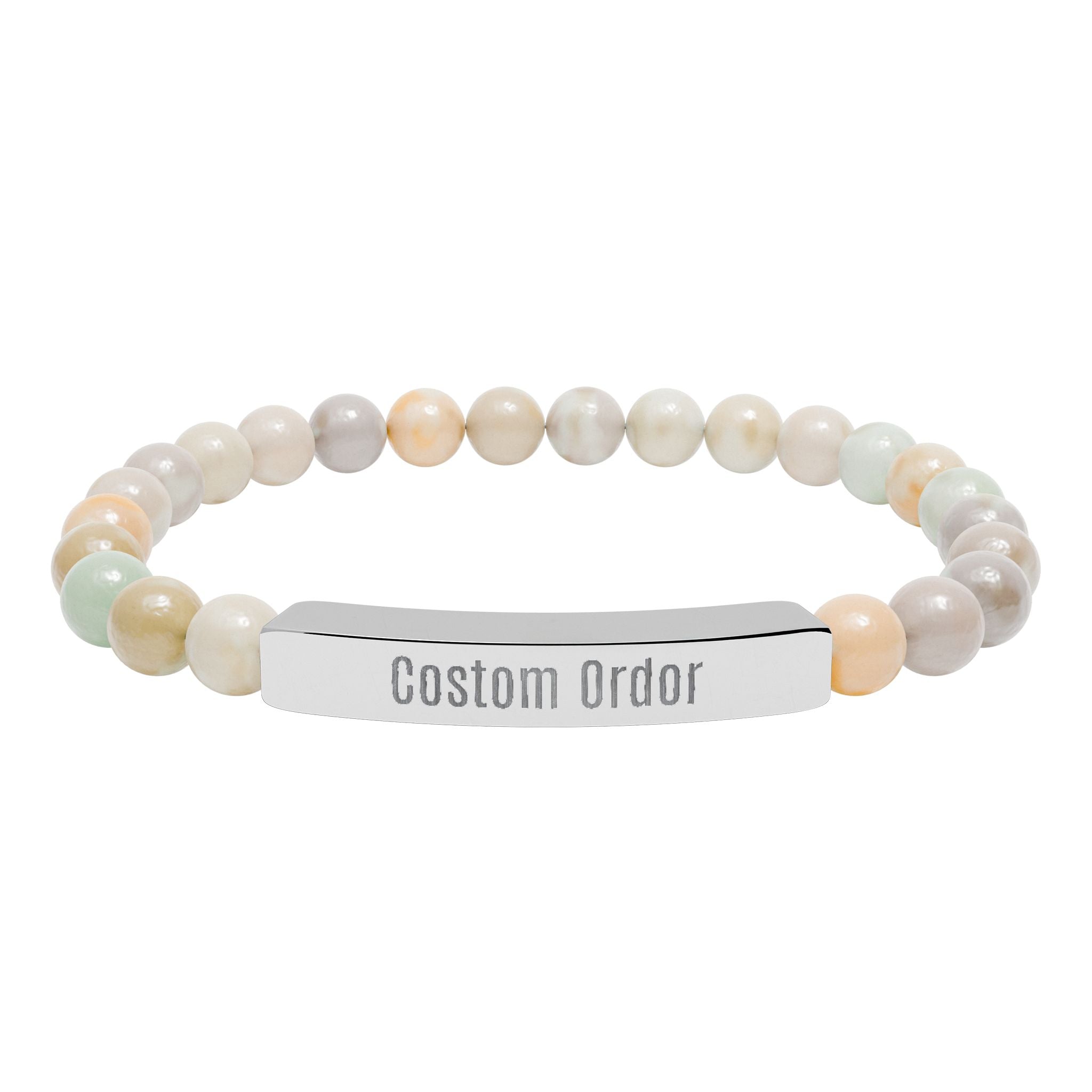 Engravable Natural Stone Bead Bracelet  Custom Bar Stretch Bracelet