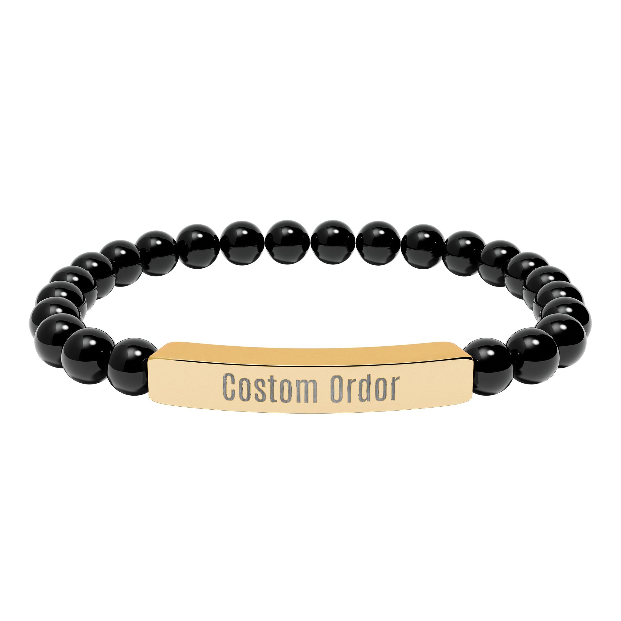 Engravable Natural Stone Bead Bracelet  Custom Bar Stretch Bracelet
