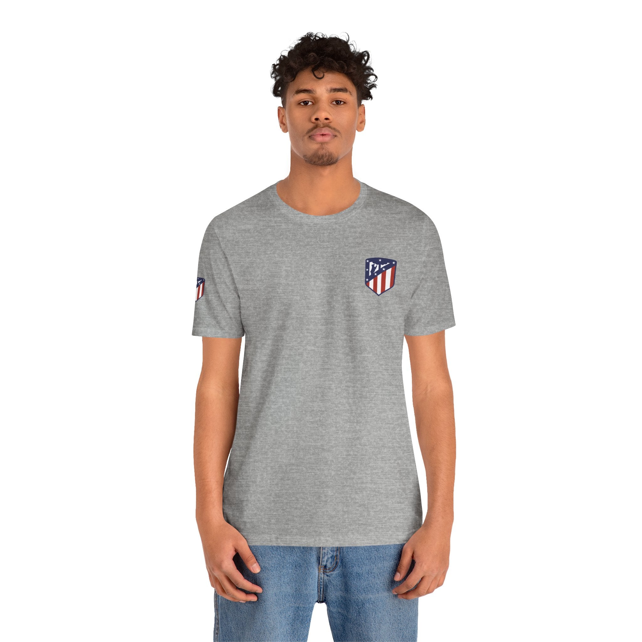 Atletico Madrid Shield T-Shirt Front Chest & Sleeve Logo Soccer Tee