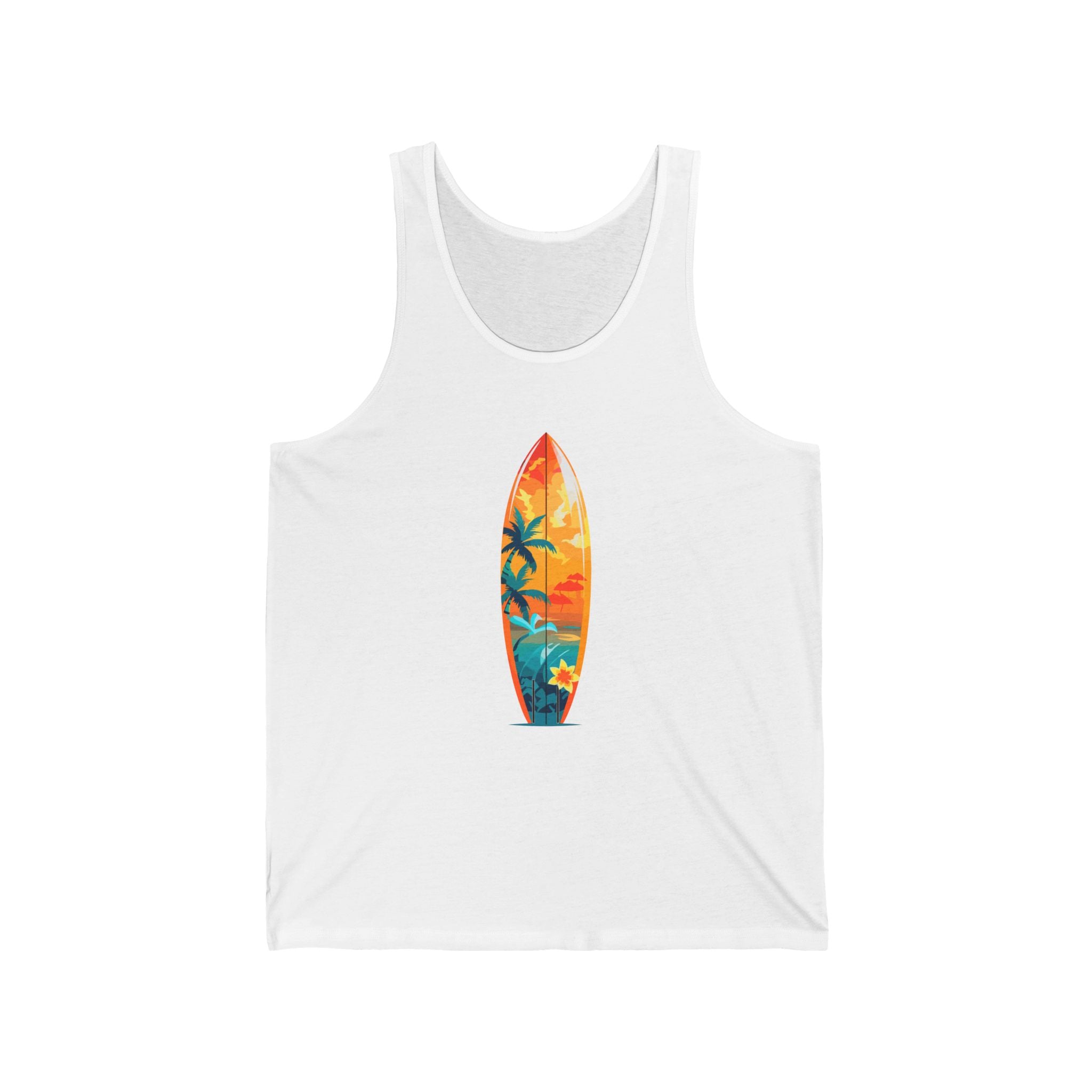 Surfboard Graphic Tank Top Tropical Sunset Surfing Design