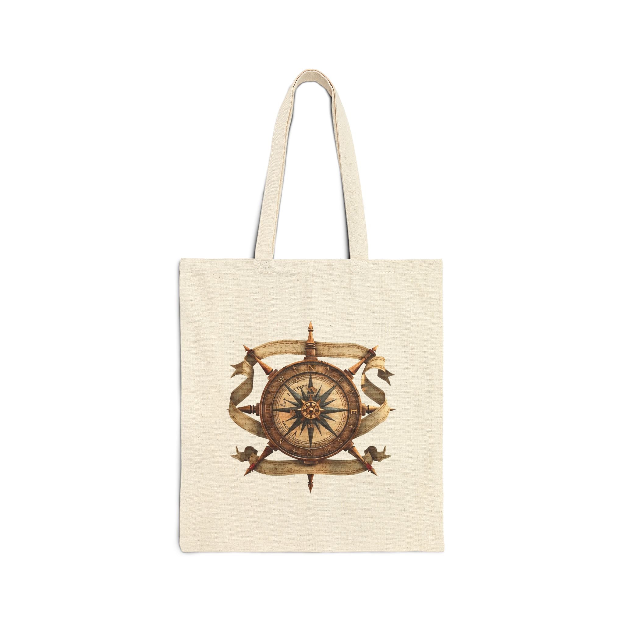 Nautical Compass & Anchor Cotton Tote  Vintage Seafaring Canvas Bag