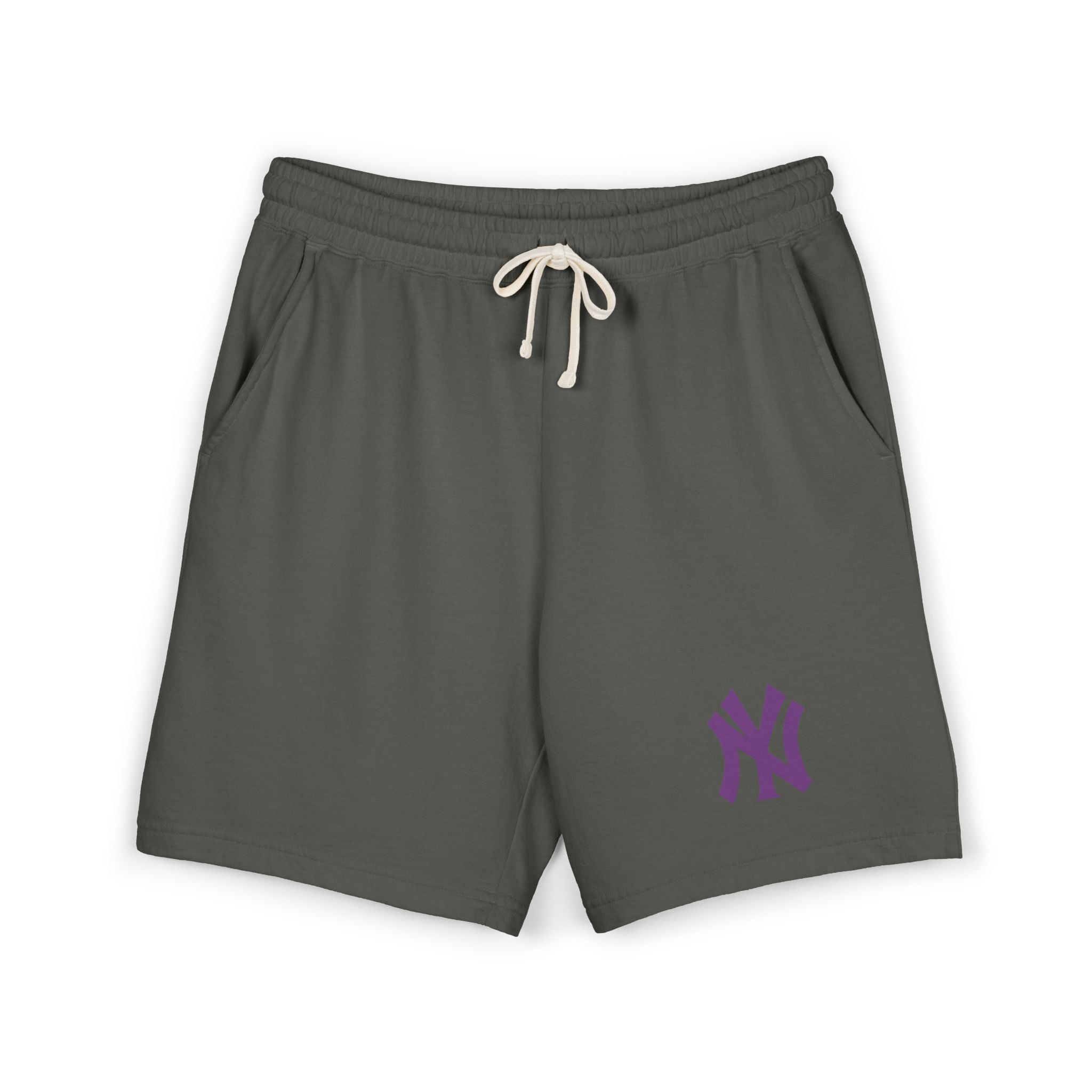 Fleece Sweat Shorts  Cream Lightweight Lounge Shorts with Purple NY Logo