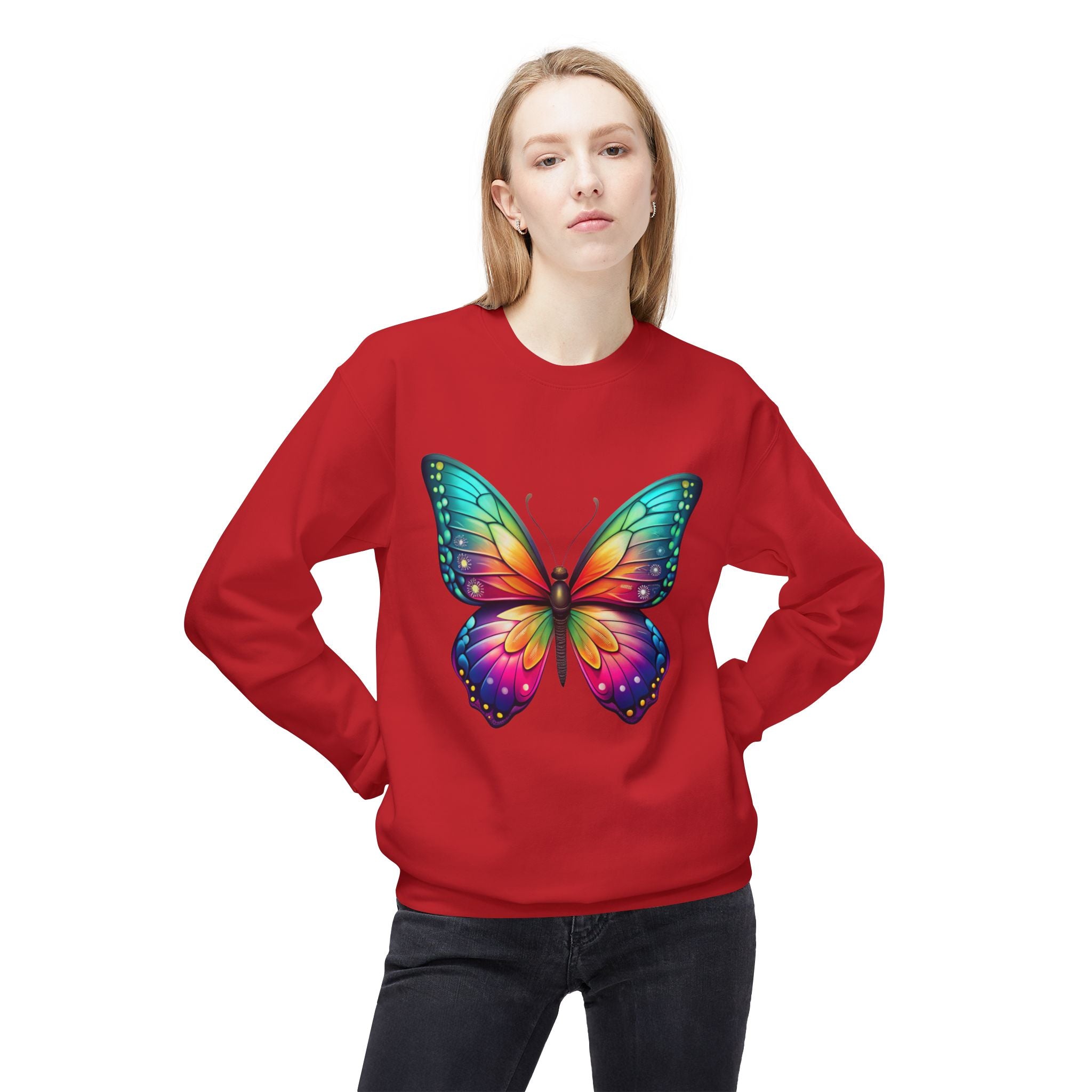 Rainbow Butterfly Sweatshirt Colorful Monarch Wing Graphic