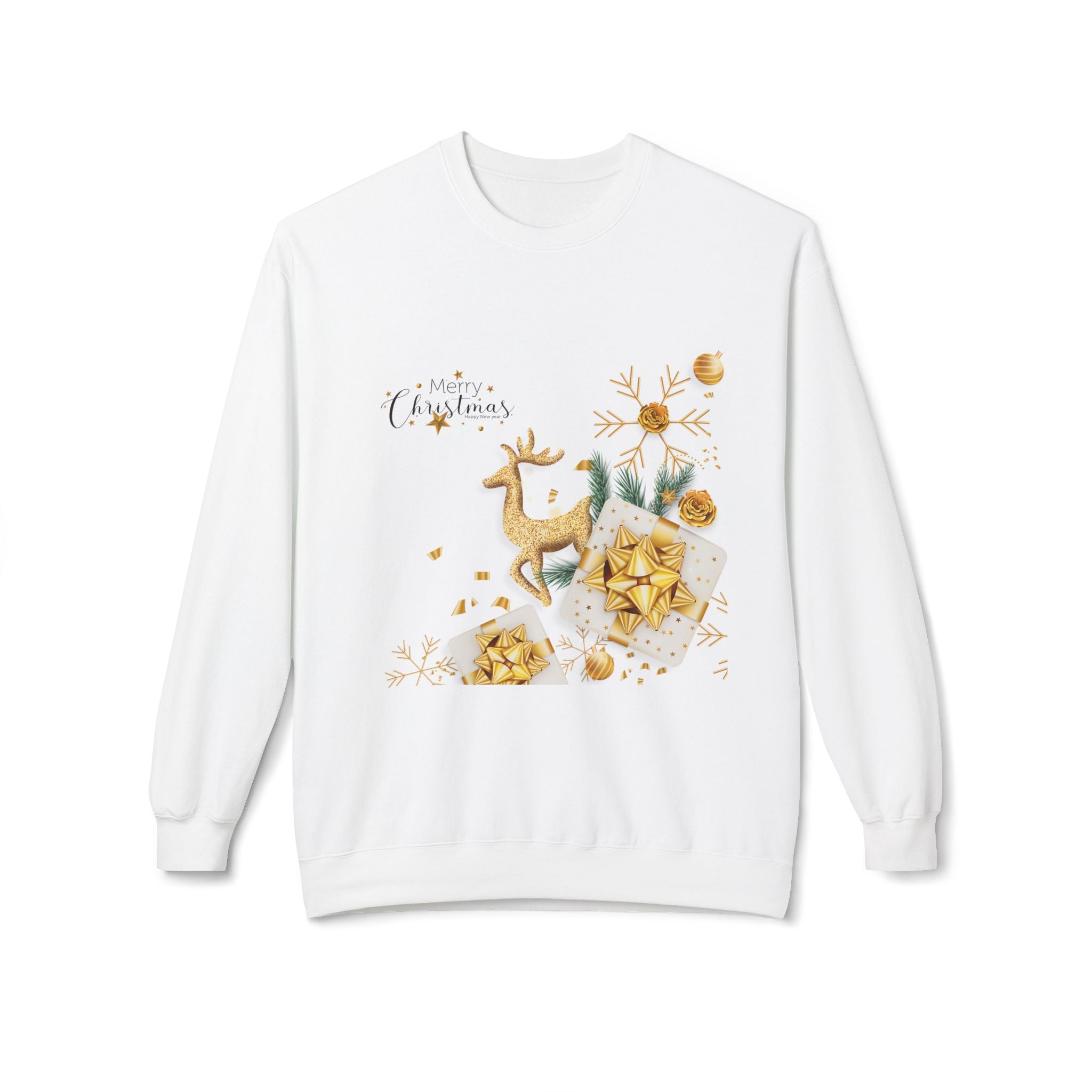 Gold Reindeer & Ornaments Christmas Crewneck Sweatshirt | Holiday Sweatshirt