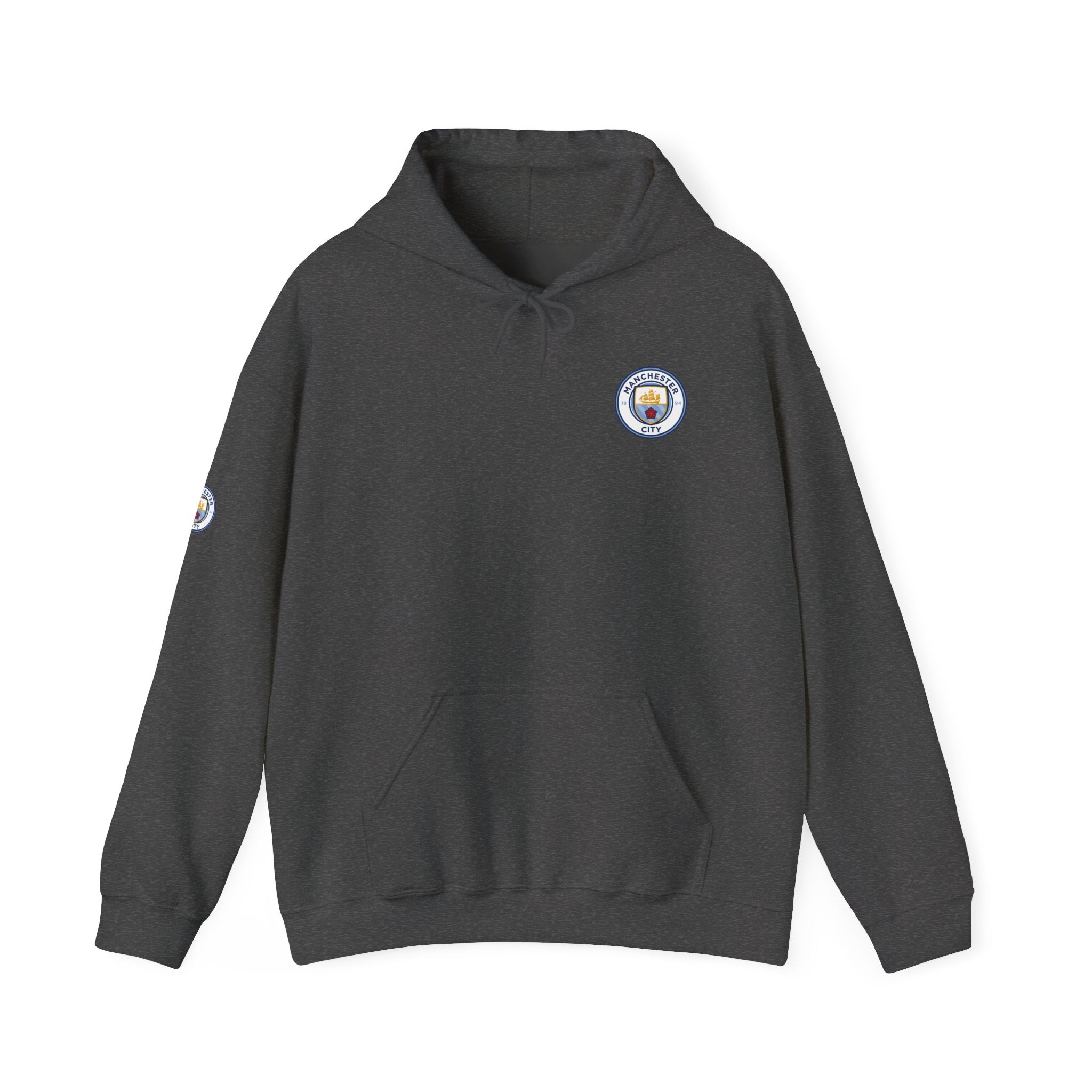 Manchester City Hoodie — Minimal Crest Logo Back Text Pullover