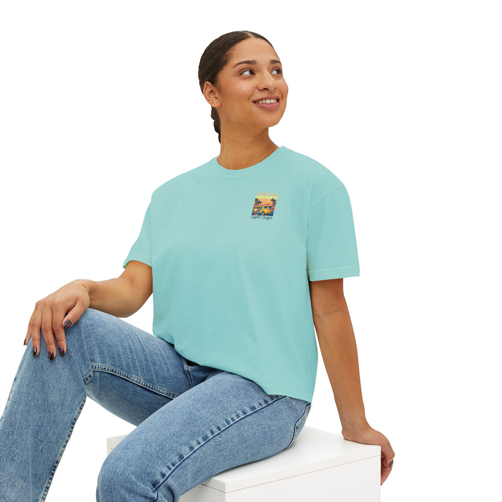 Los Angeles Sunset Women's Boxy Tee  Retro Palm Tree City Graphic