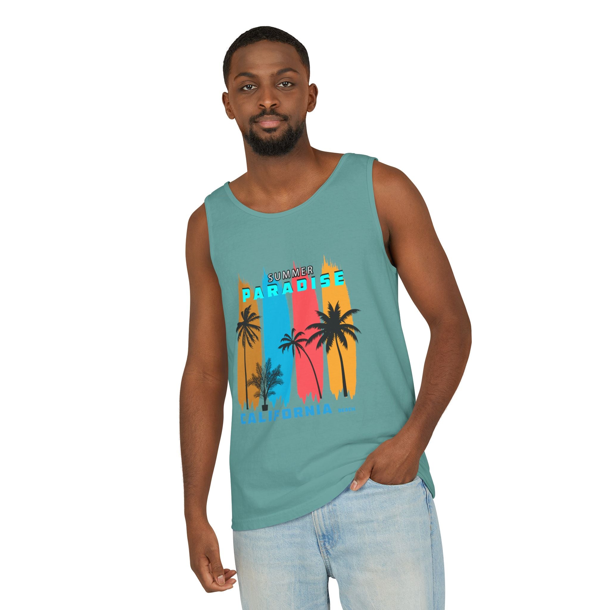 California Paradise Palm Tank Top Retro Beach Sunset Graphic