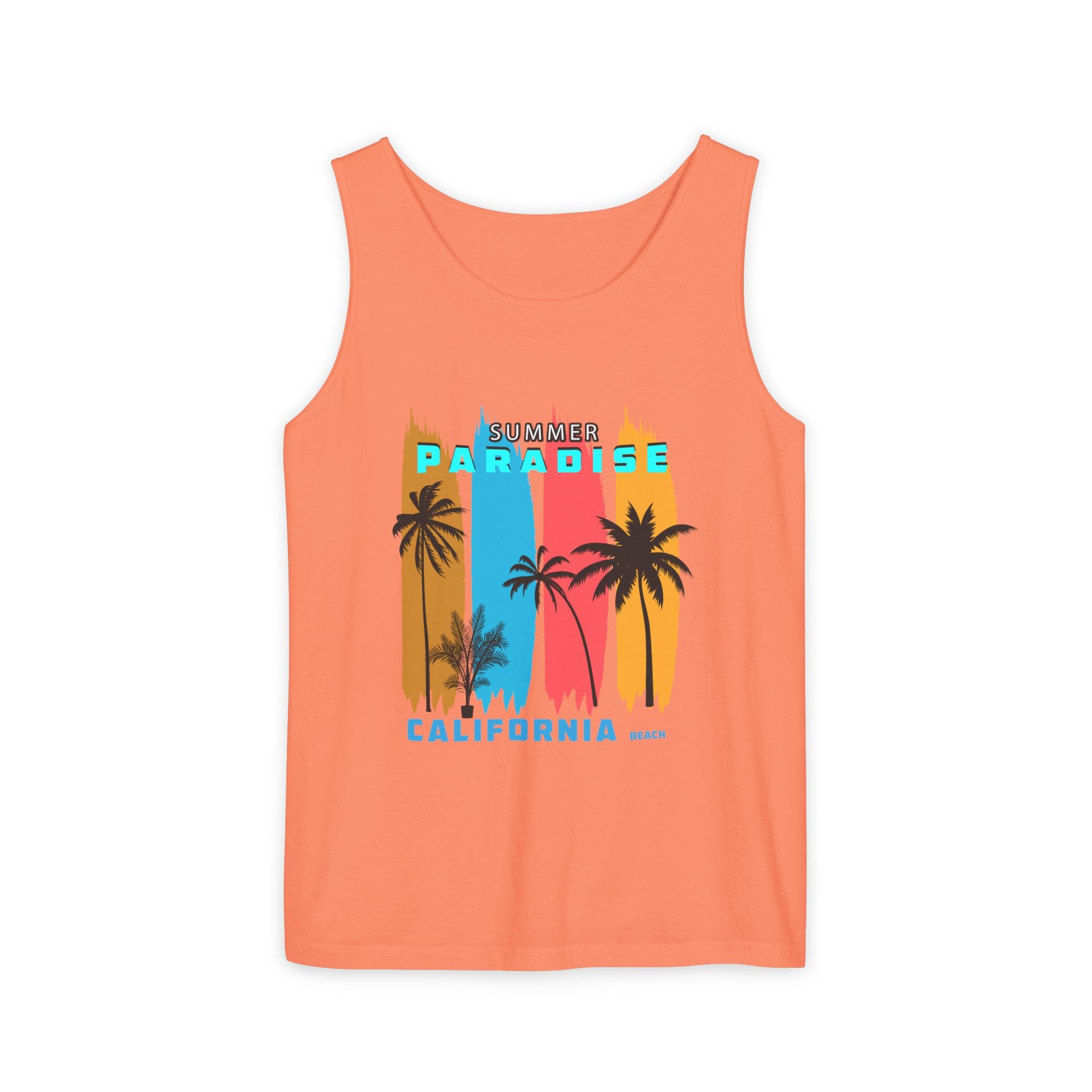 California Paradise Palm Tank Top Retro Beach Sunset Graphic