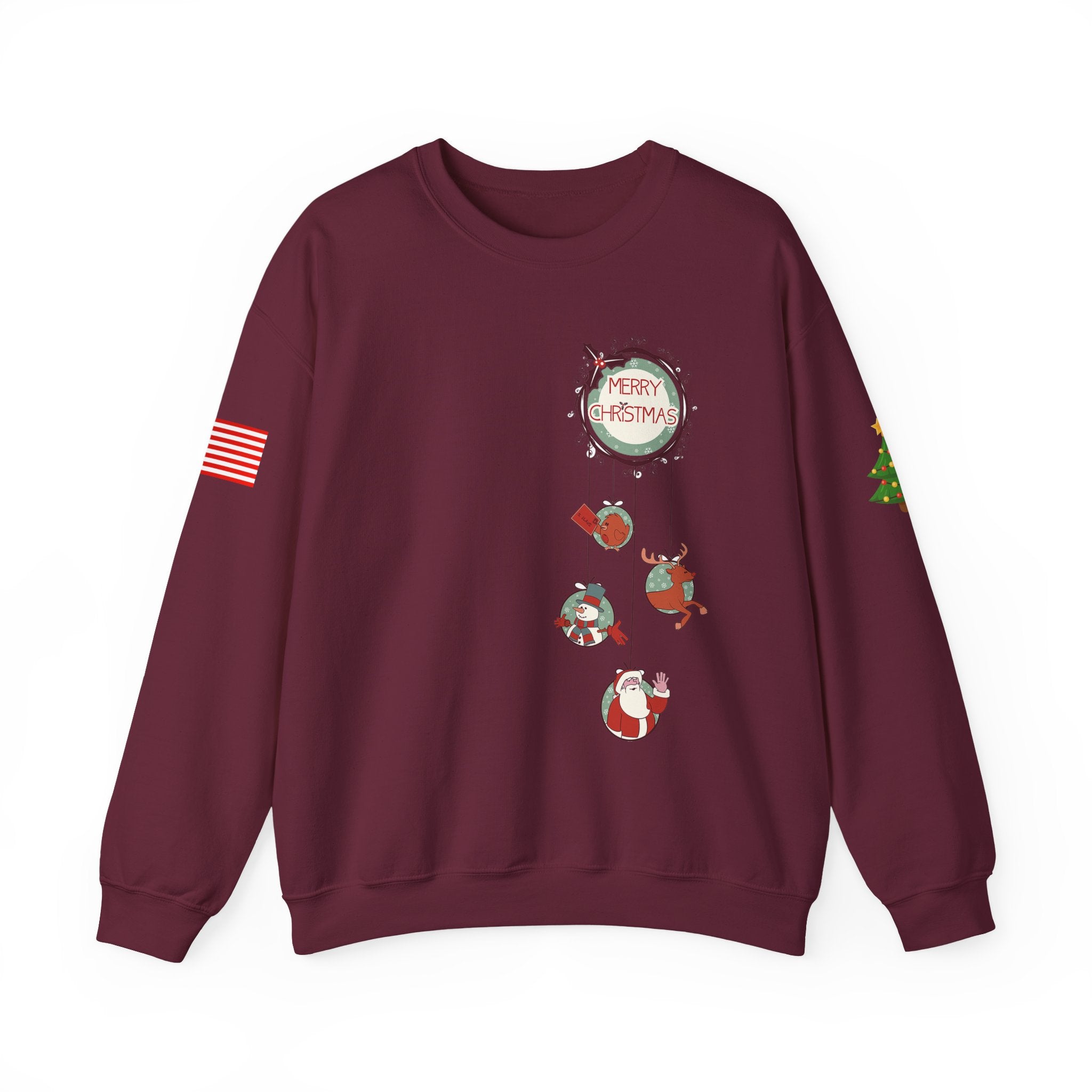 Merry Christmas Hanging Ornaments Sweatshirt Santa Reindeer Wreath Holiday