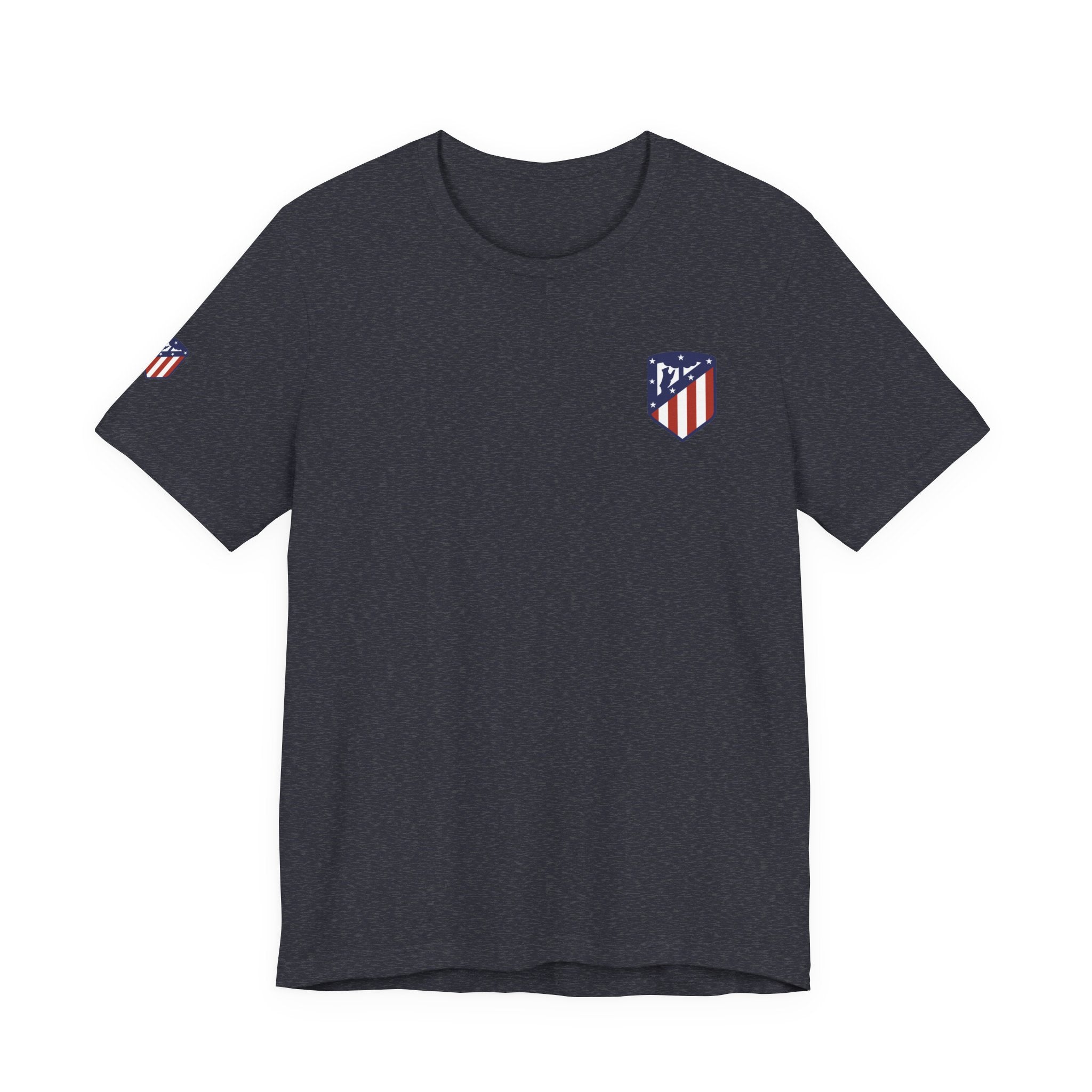 Atletico Madrid Shield T-Shirt Front Chest & Sleeve Logo Soccer Tee