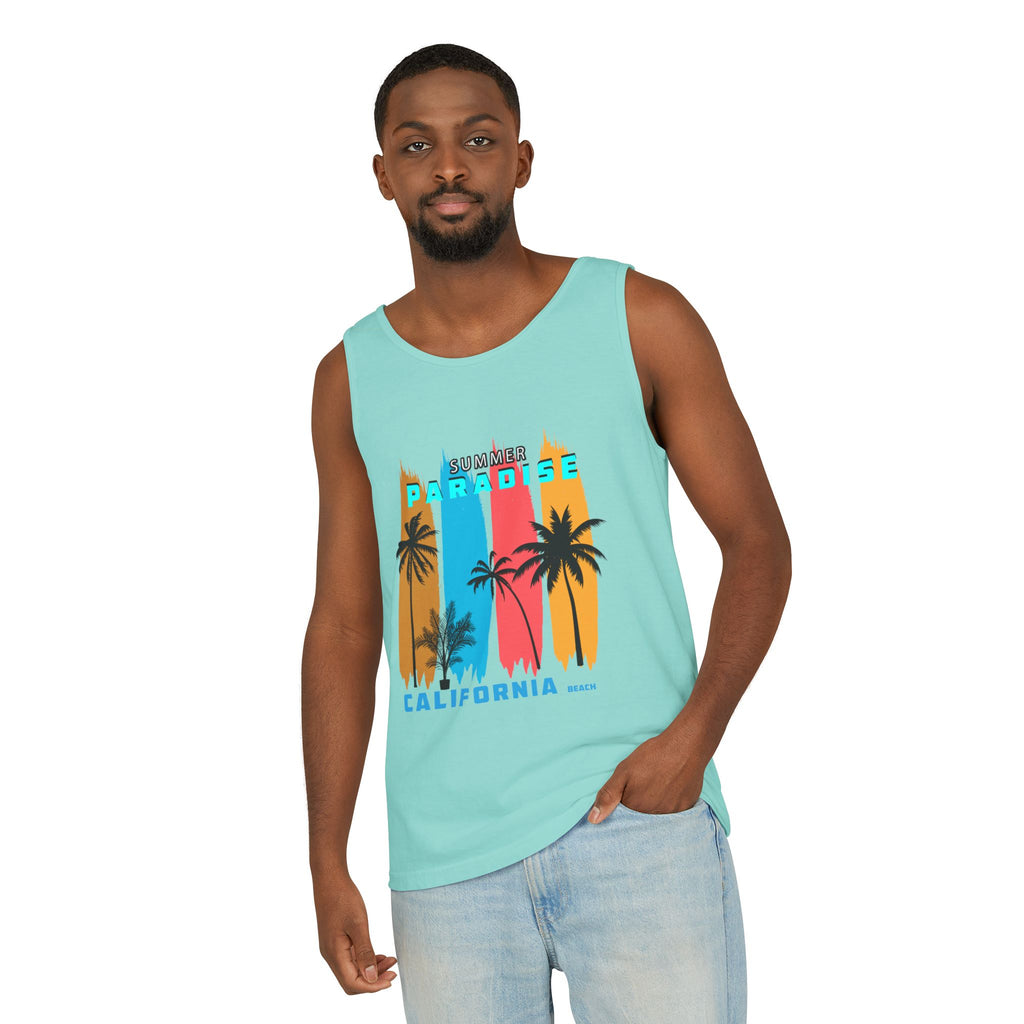 California Paradise Palm Tank Top Retro Beach Sunset Graphic