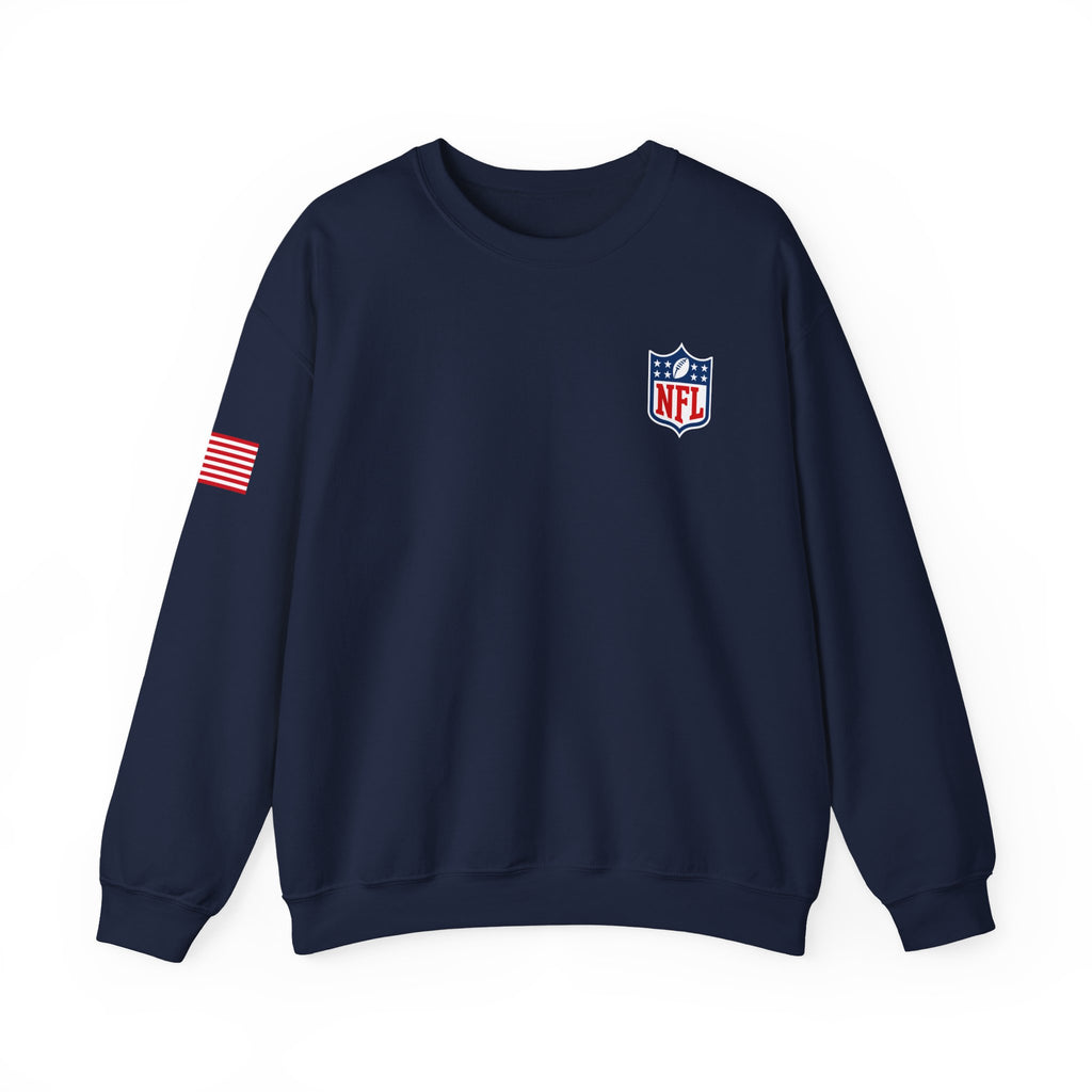 NFL Logo Crewneck Sweatshirt with American Flag Sleeve