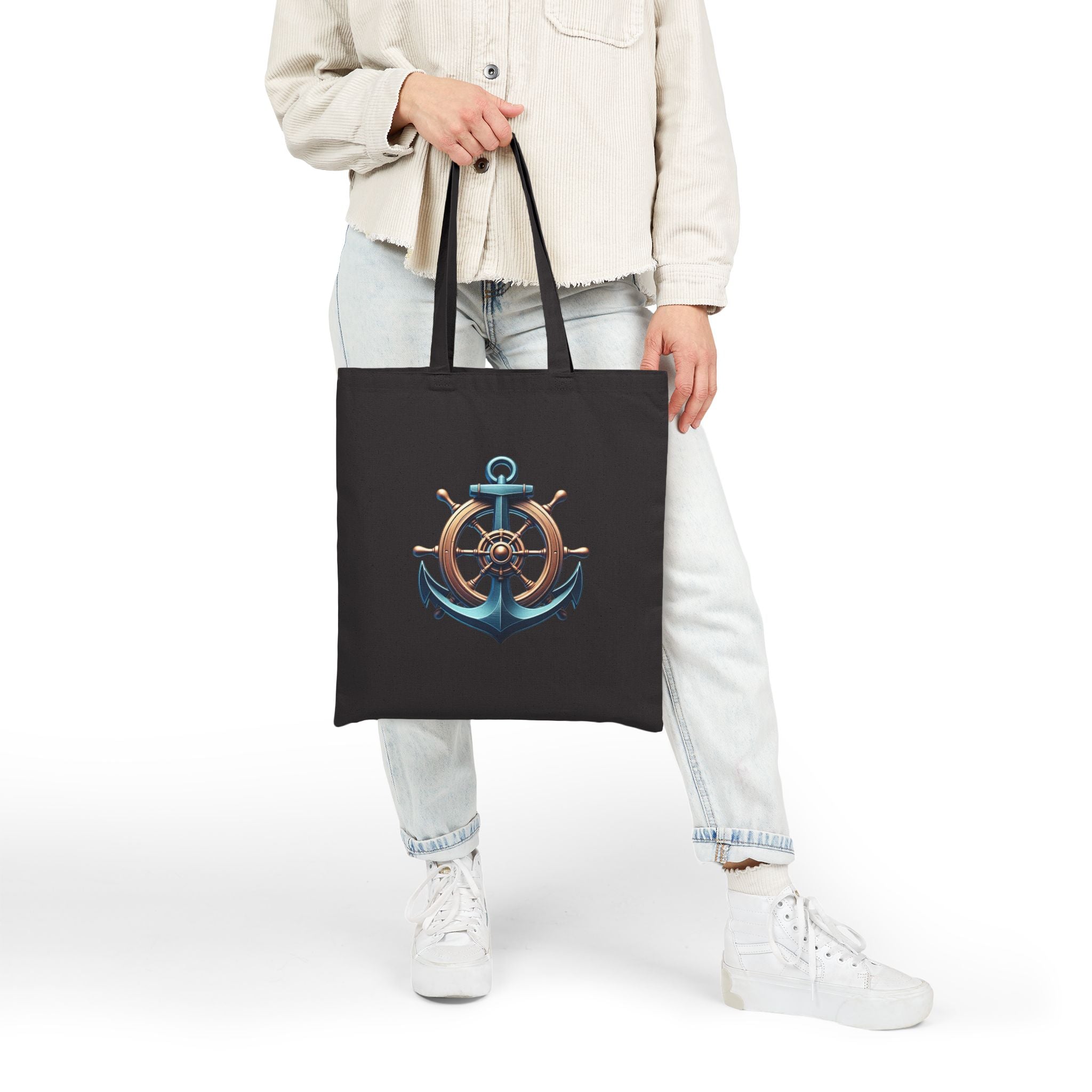 Pirate Skull & Anchor Canvas Tote Bag — Nautical Pirate Beach Shopping Tote