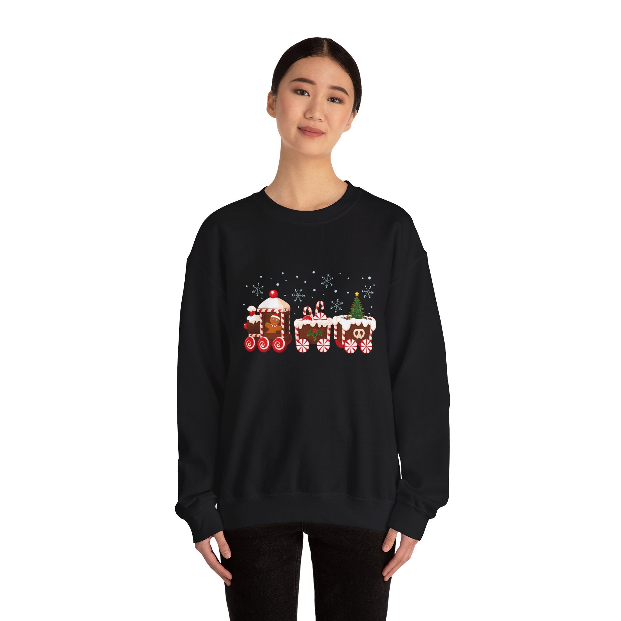 Gingerbread Train crewneck sweatshirt | Merry Christmas back print