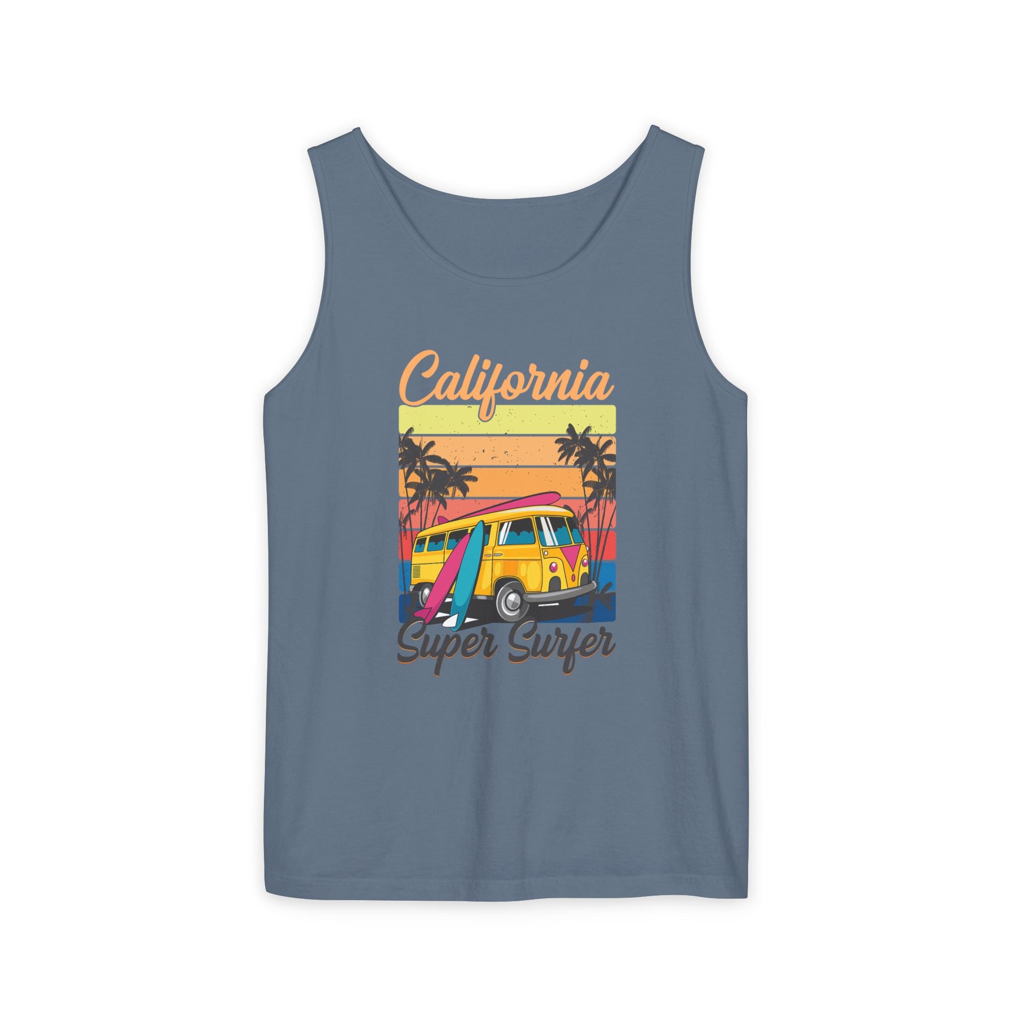 California Super Surfer Tank Top  Vintage Surf Van & Board Beach Graphic