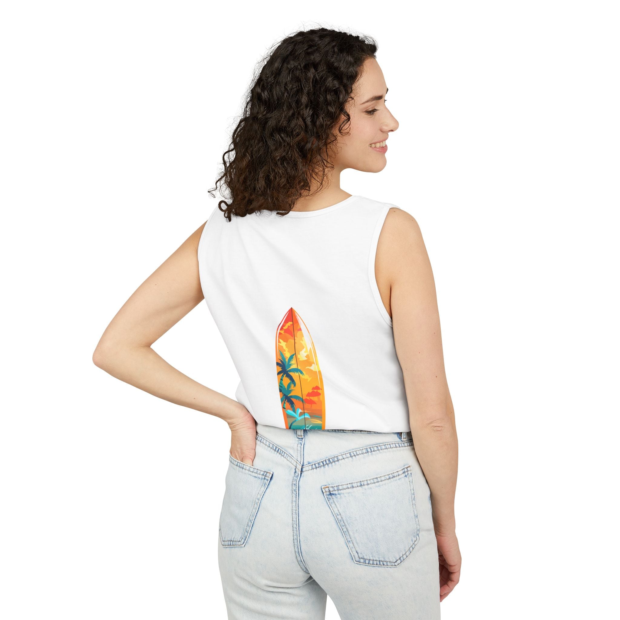 California Paradise Palm Tank Top Retro Beach Sunset Graphic